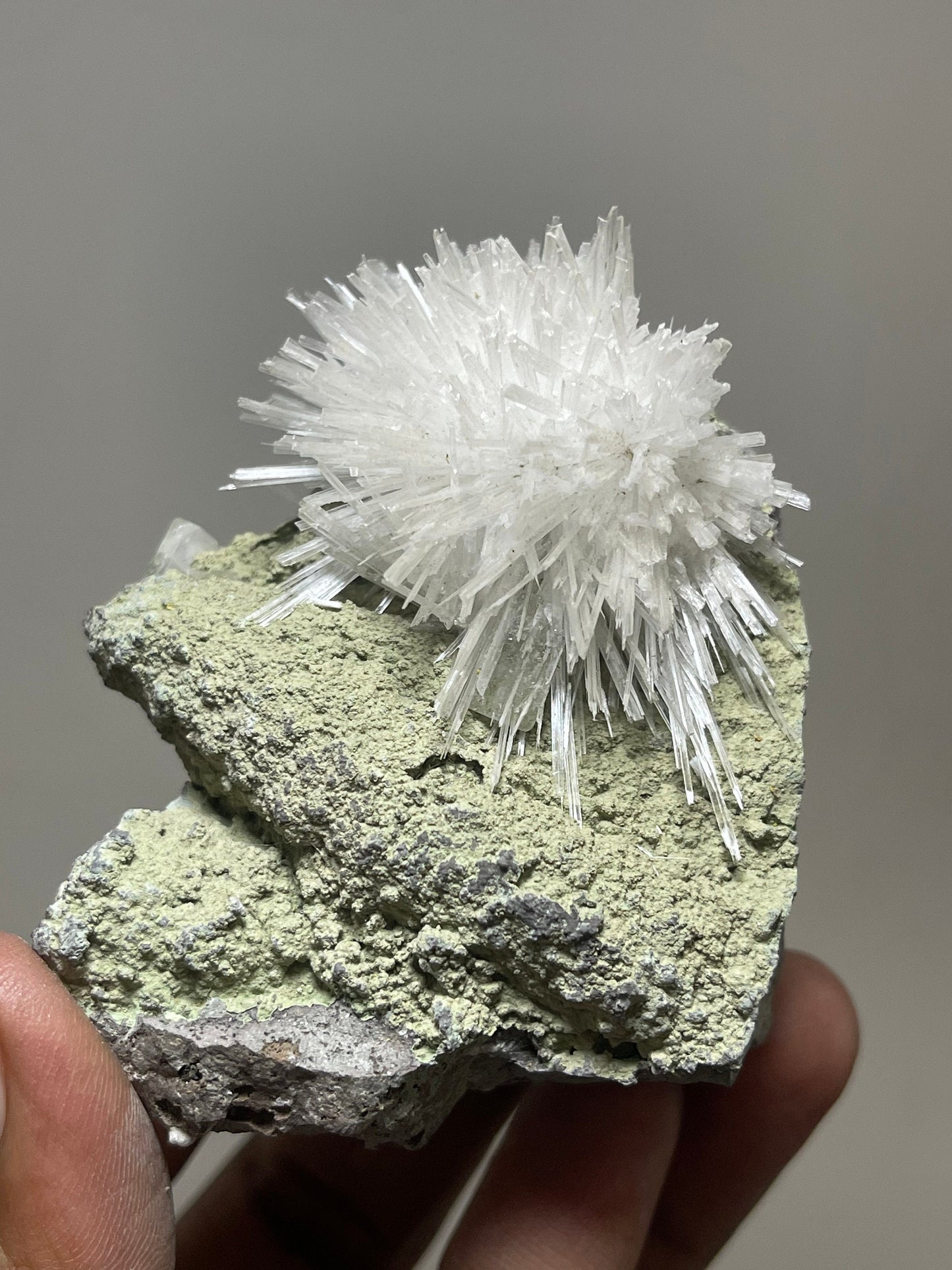 Scolecite flower on green matrix