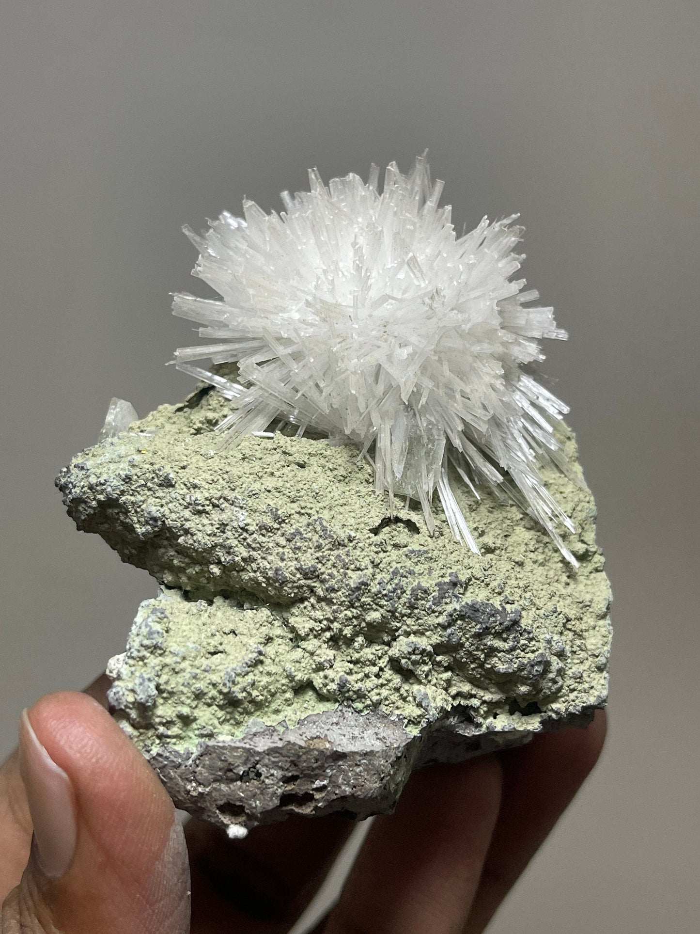 Scolecite flower on green matrix