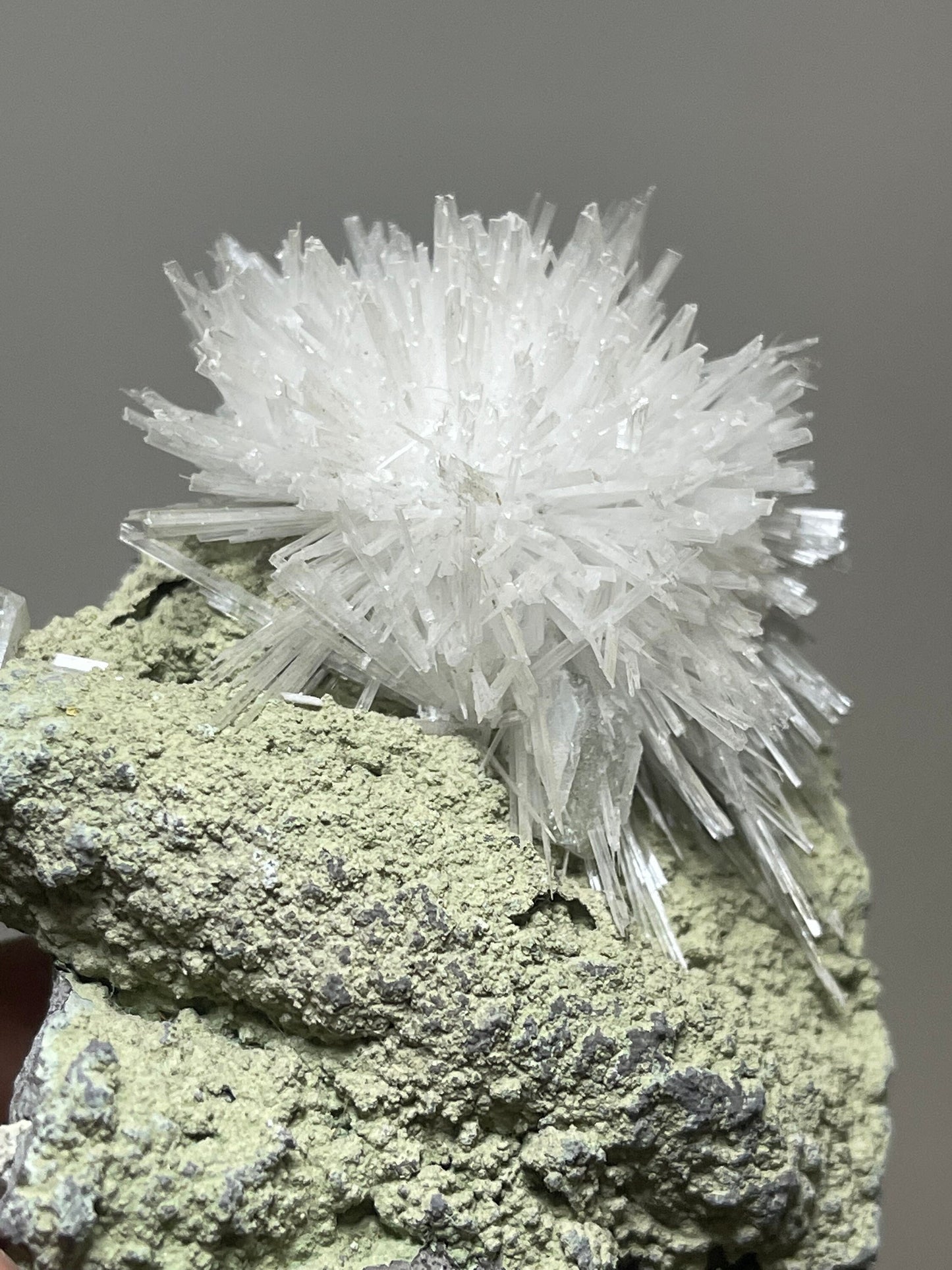 Scolecite flower on green matrix