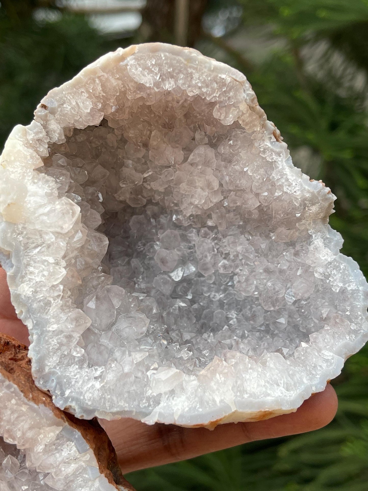 Calcite crystal inside quartz geode