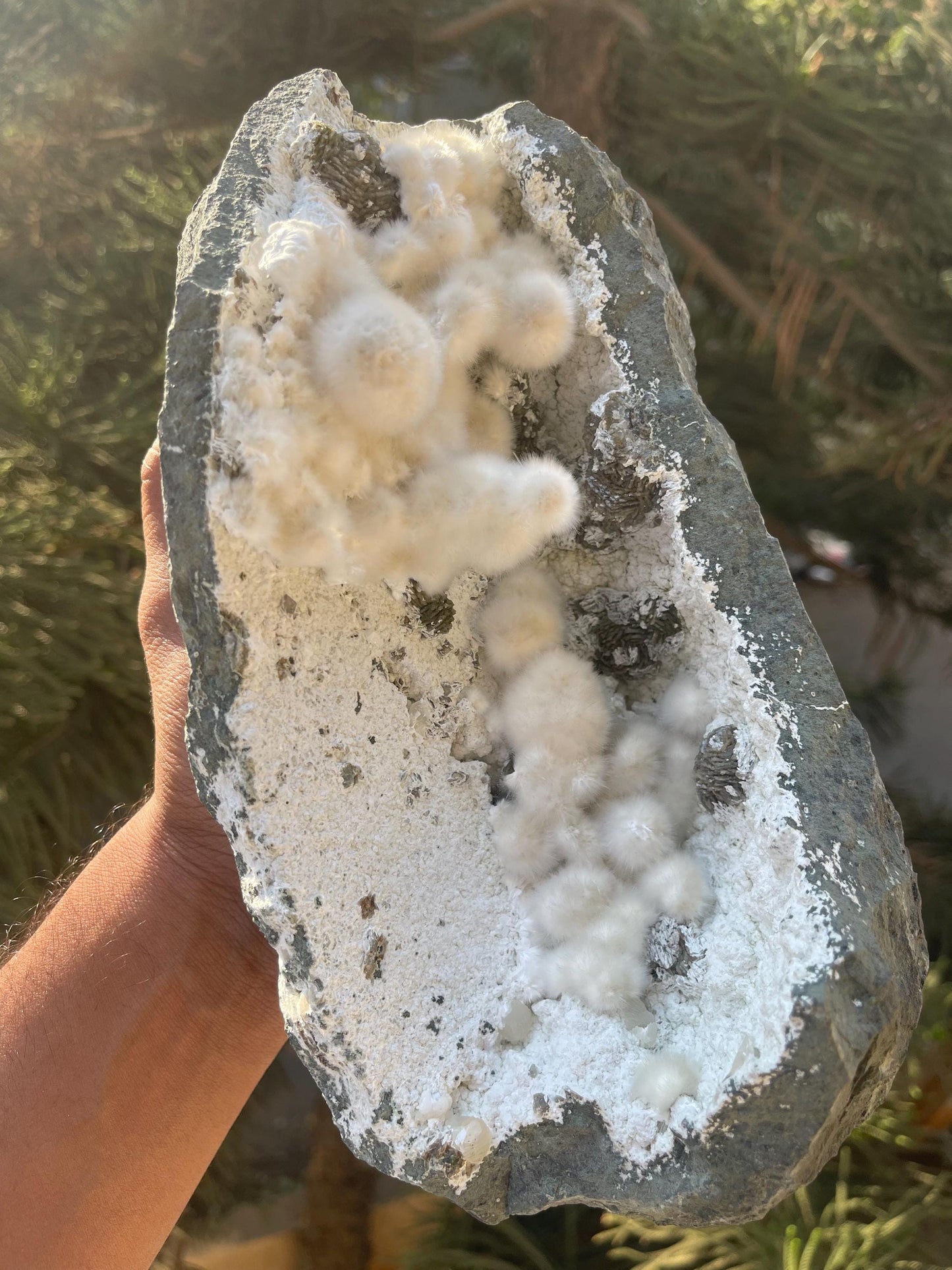 multiple okenite balls inside geode