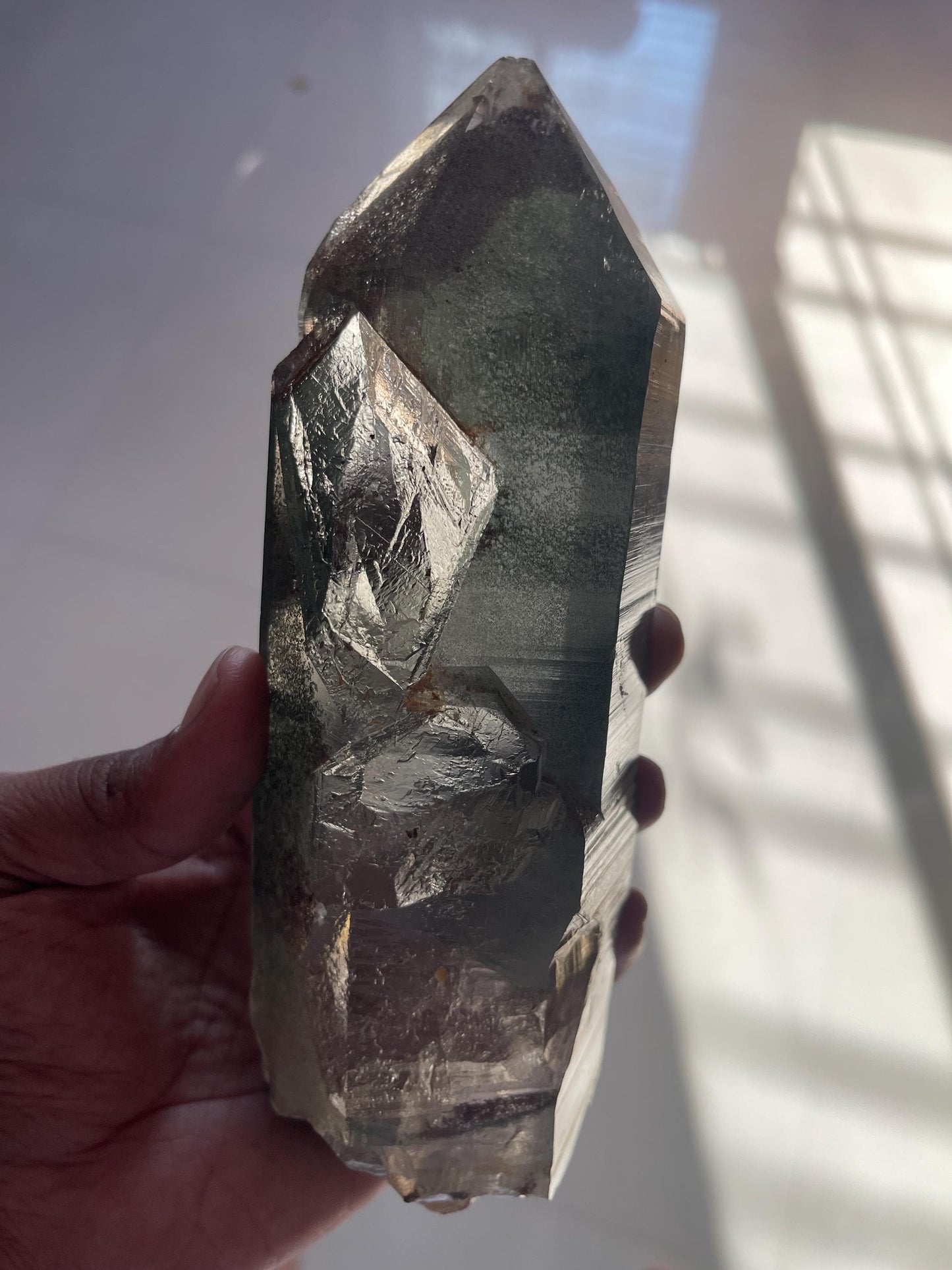 big size of Himalayan crystal inside green phantom inclusions