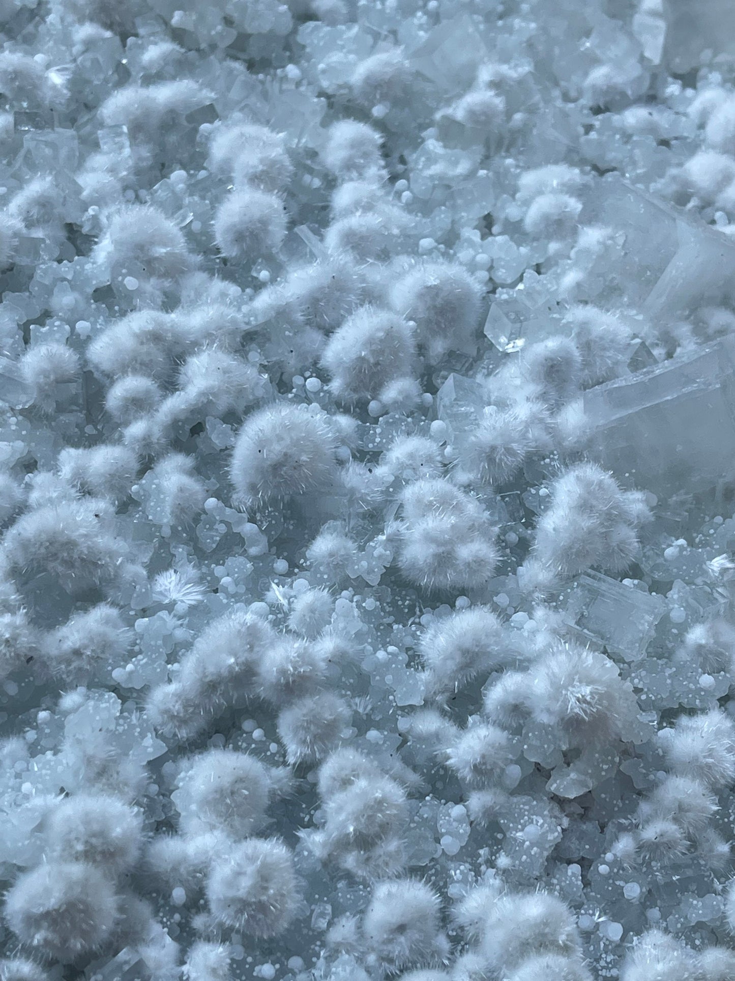 Multiple okenite balls with apophyllite crystal natural specimen