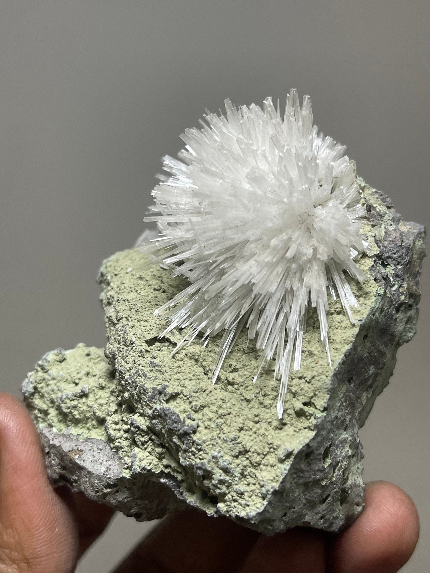 Scolecite flower on green matrix