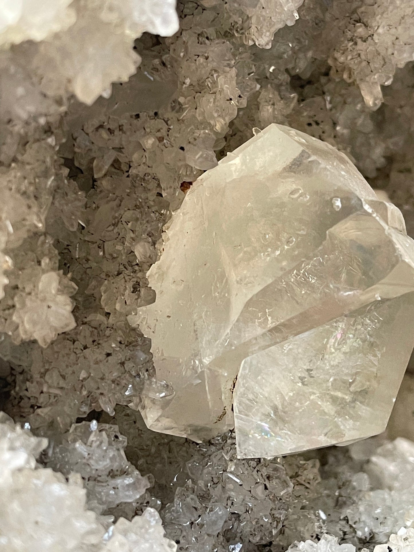 Natural calcite cube on chalcedony coral