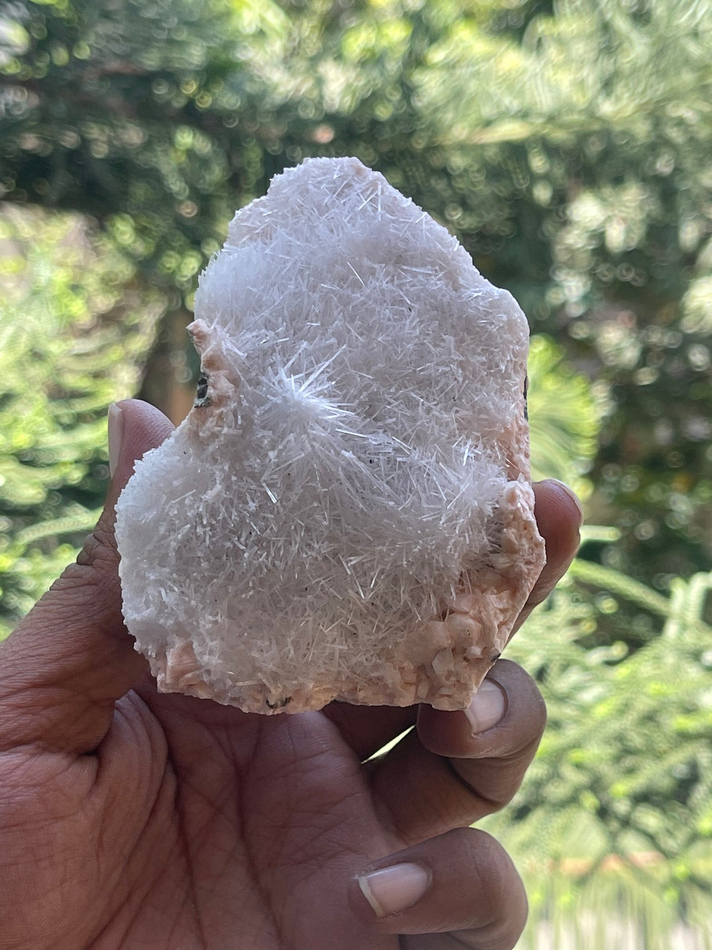 Scolecite spray on orange heulandite matrix