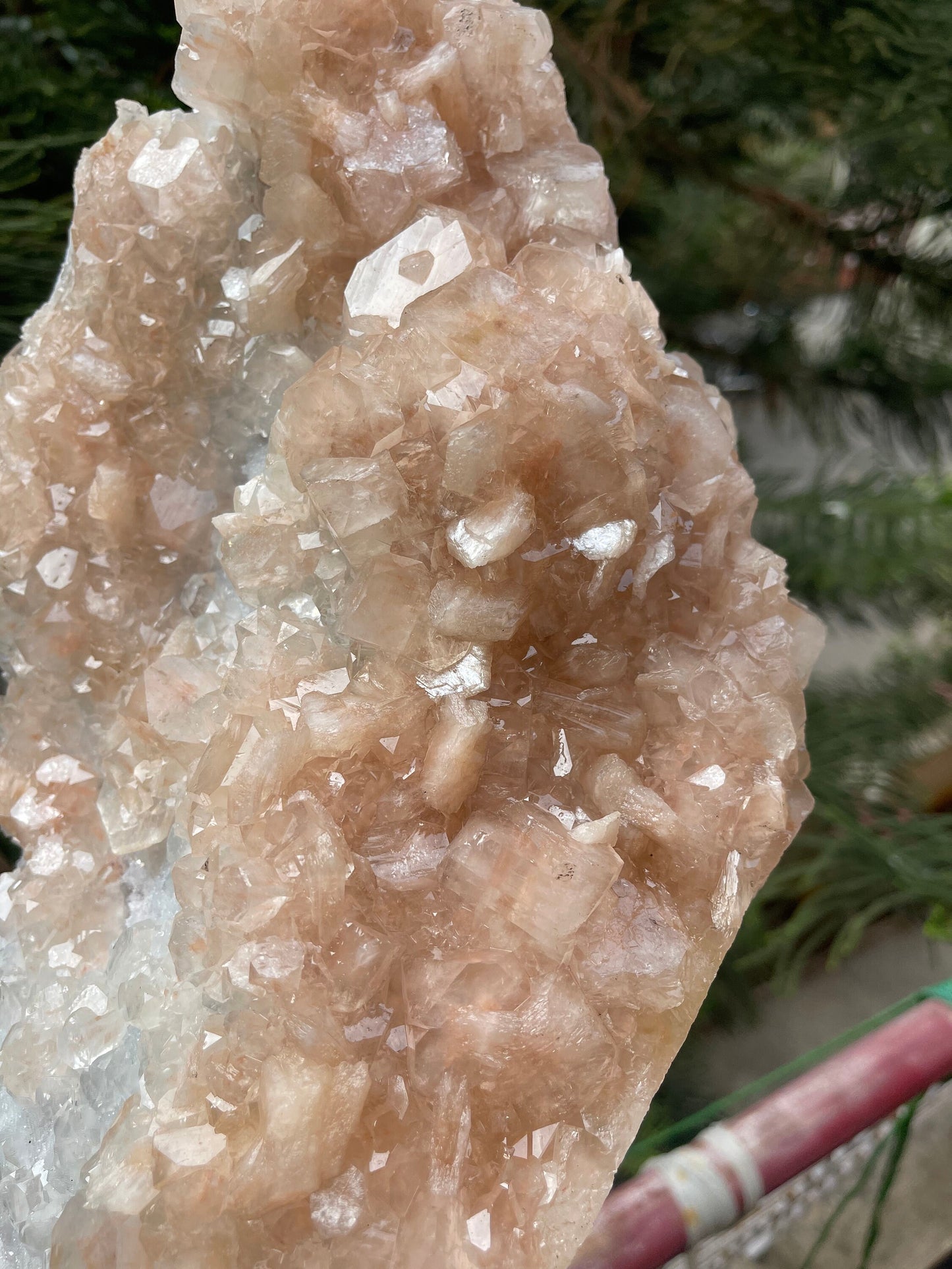 Pink apophyllite with stilbite on chalcedony base #pink