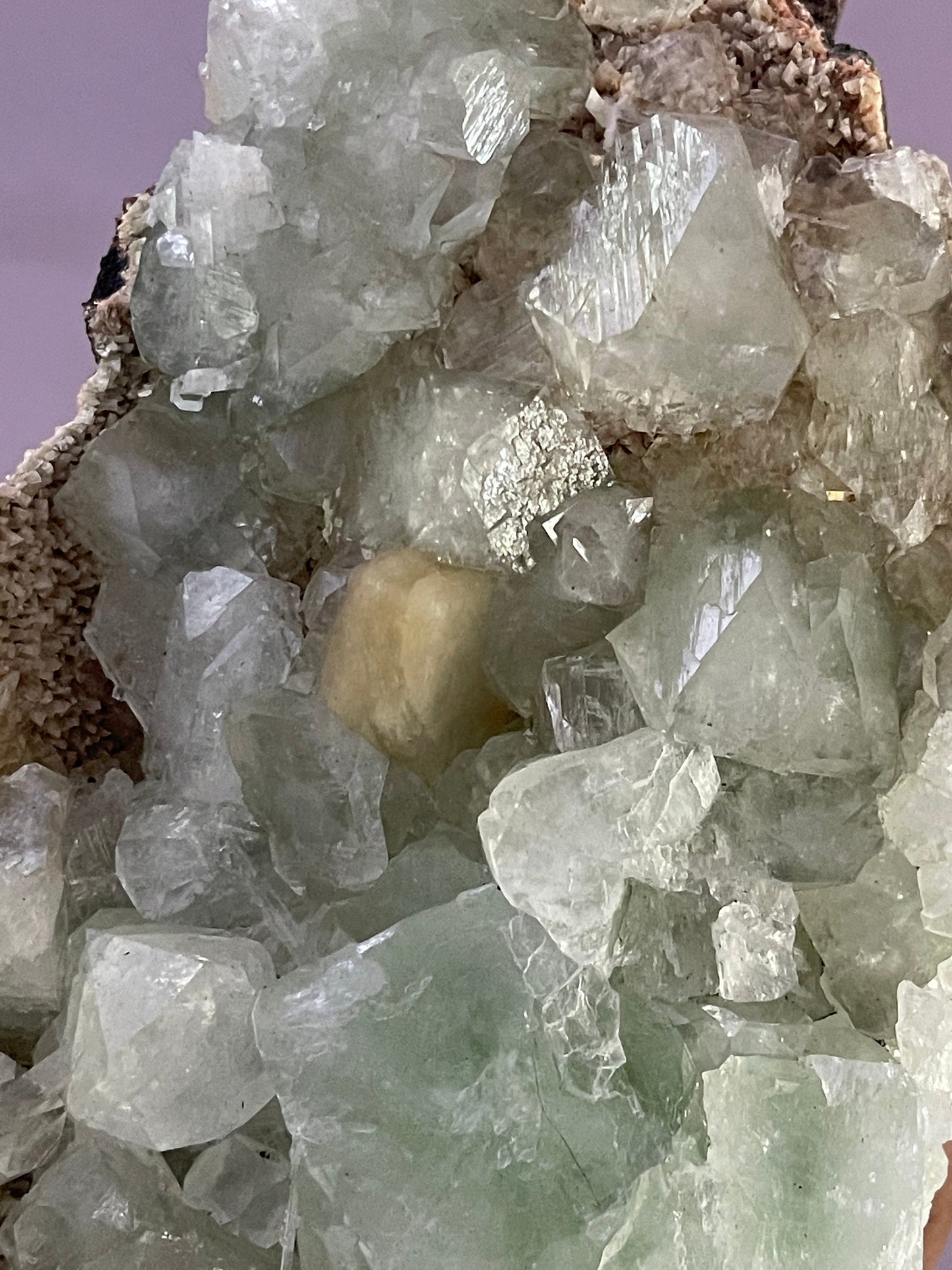 Green apophyllite with stilbite and scolecite on heulandite matrix
