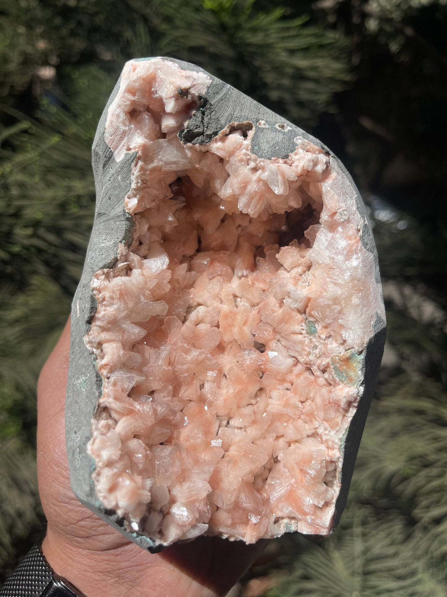 Orange heulandite crystal geode