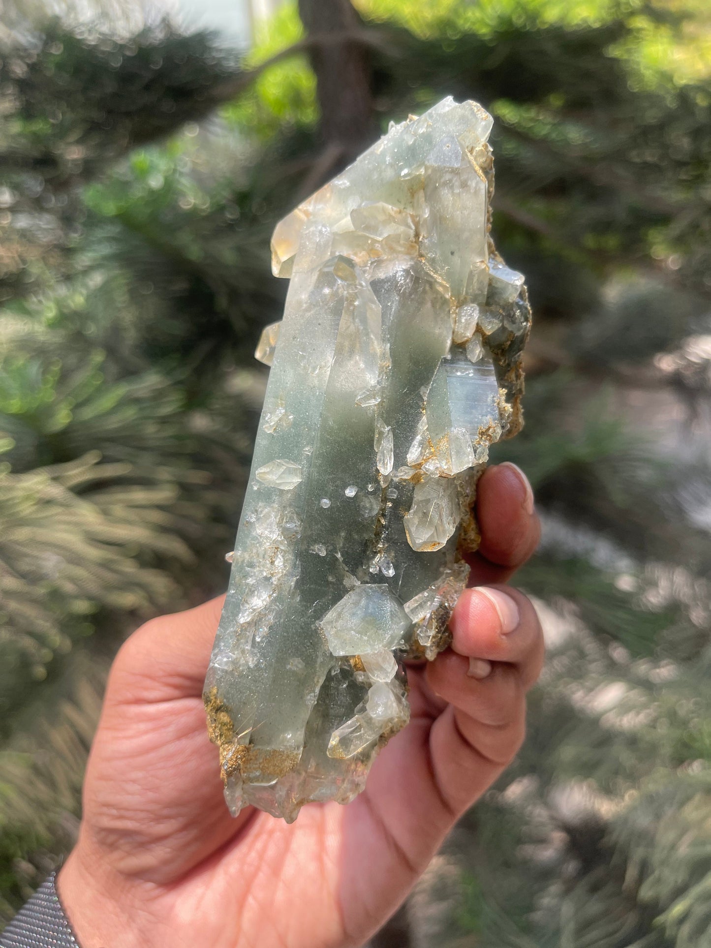 Himalayan quartz, double terminated crystal with chlorite