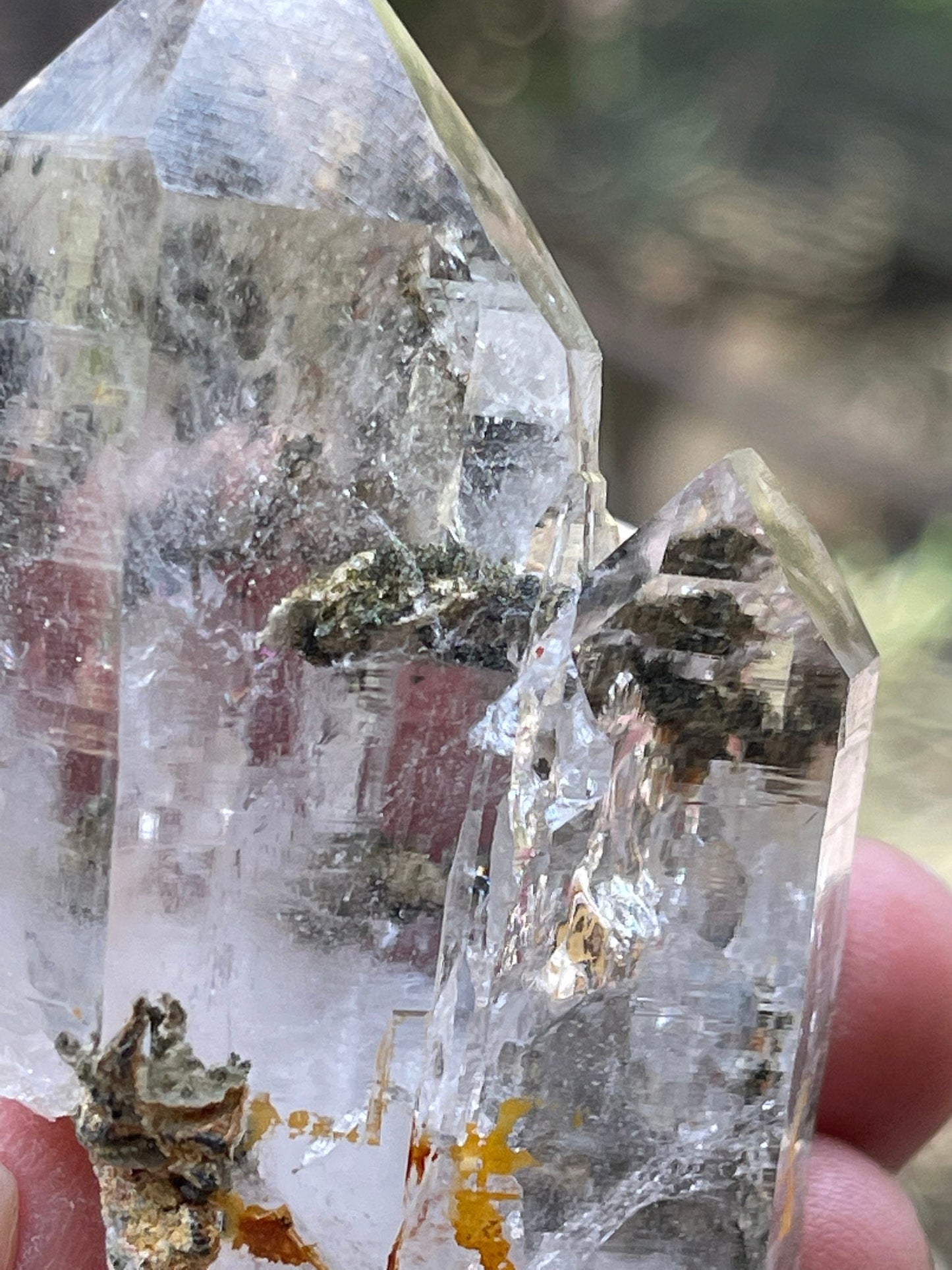 chlorite included Twin Quartz Crystals with unique formation- Himachal Pradesh