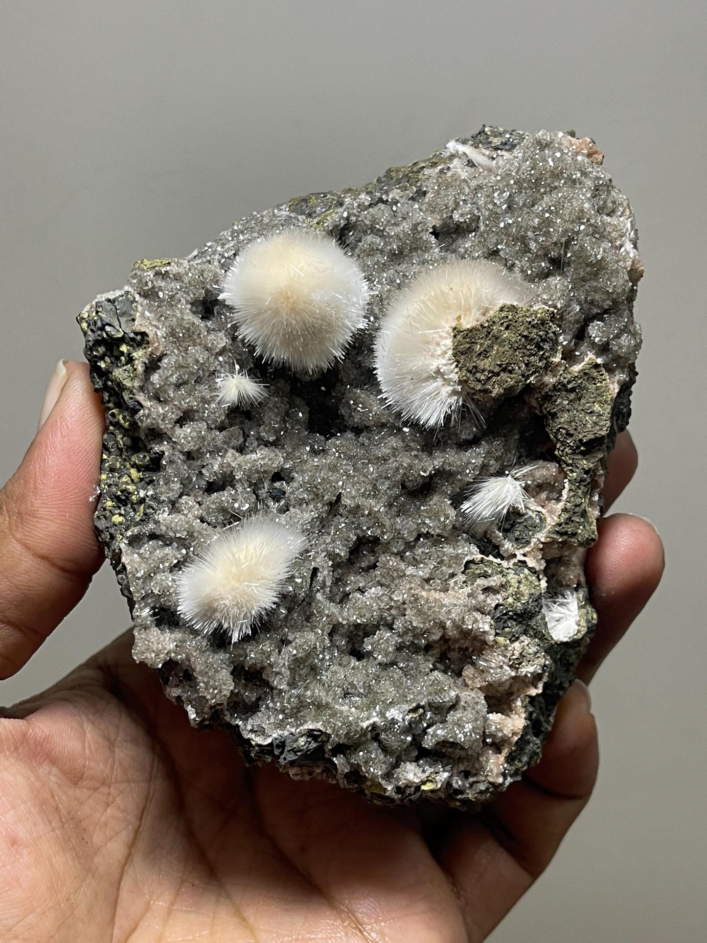 Mesolite flower on black chalcedony matrix natural specimen