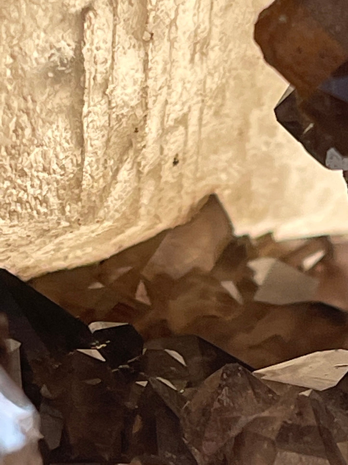 Rare formation of calcite crystal on amethyst natural specimen