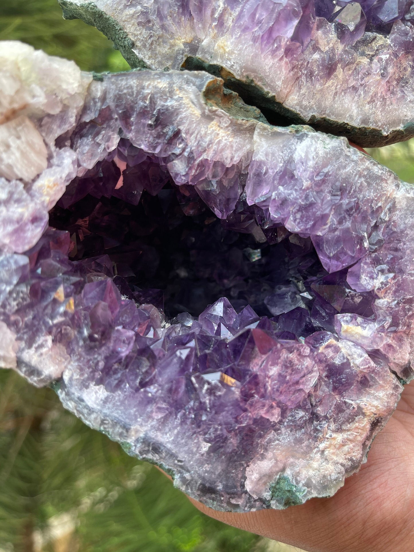 Natural amethyst geode with Okenite.