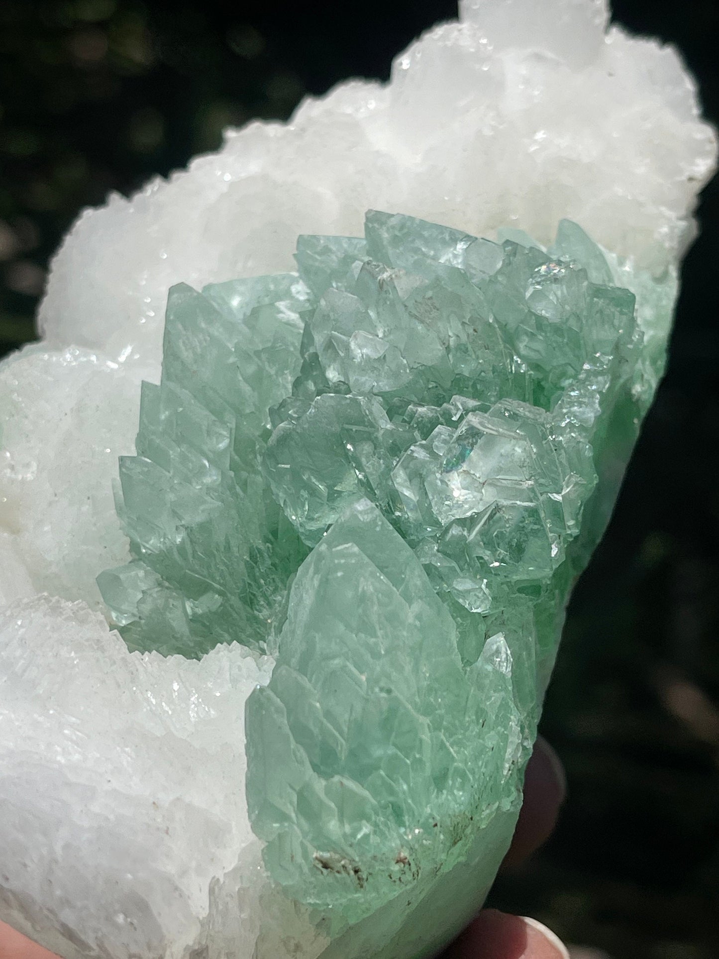 Green apophyllite flower with glossy stilbite natural specimens