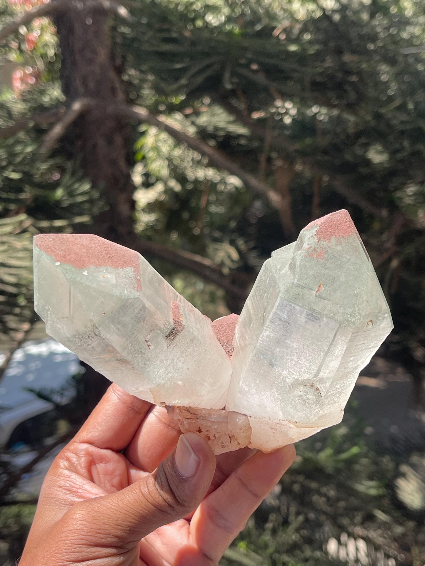 Twinned Himalayan Quartz Crystal with Green Phantom Inclusion