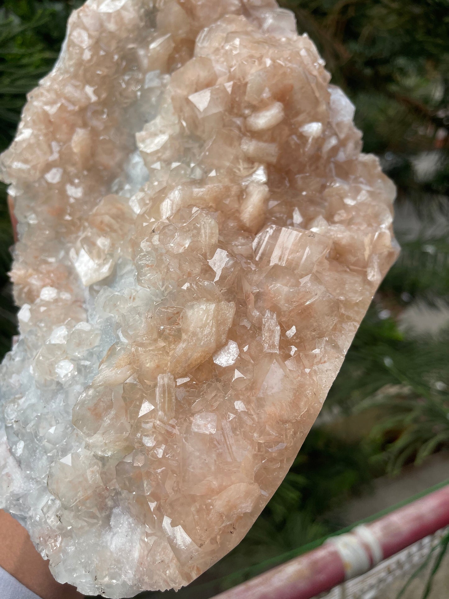 Pink apophyllite with stilbite on chalcedony base #pink