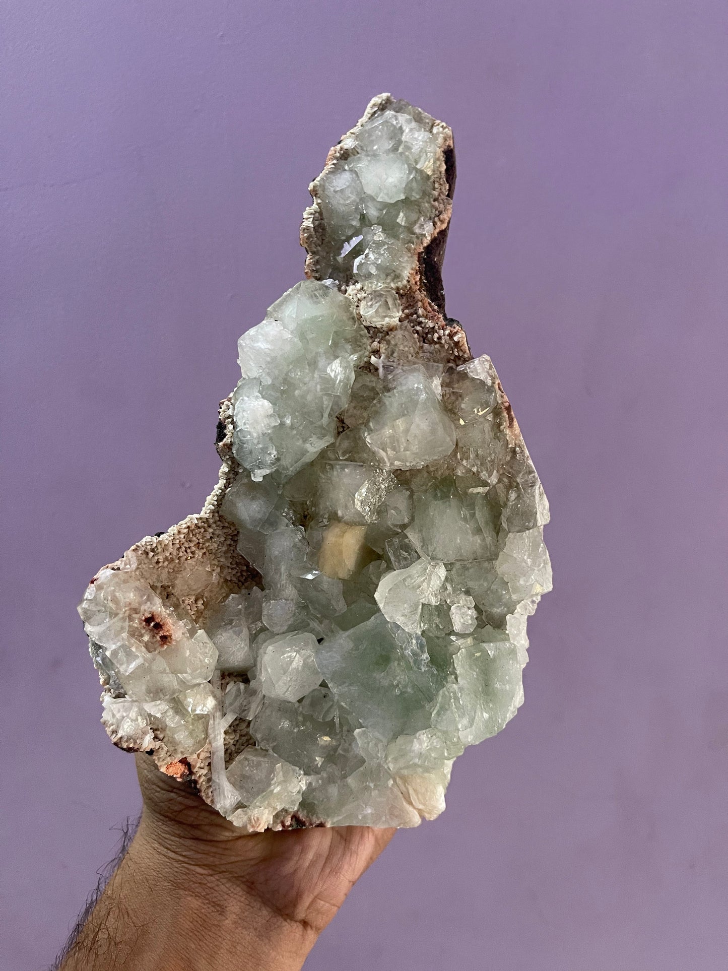 Green apophyllite with stilbite and scolecite on heulandite matrix