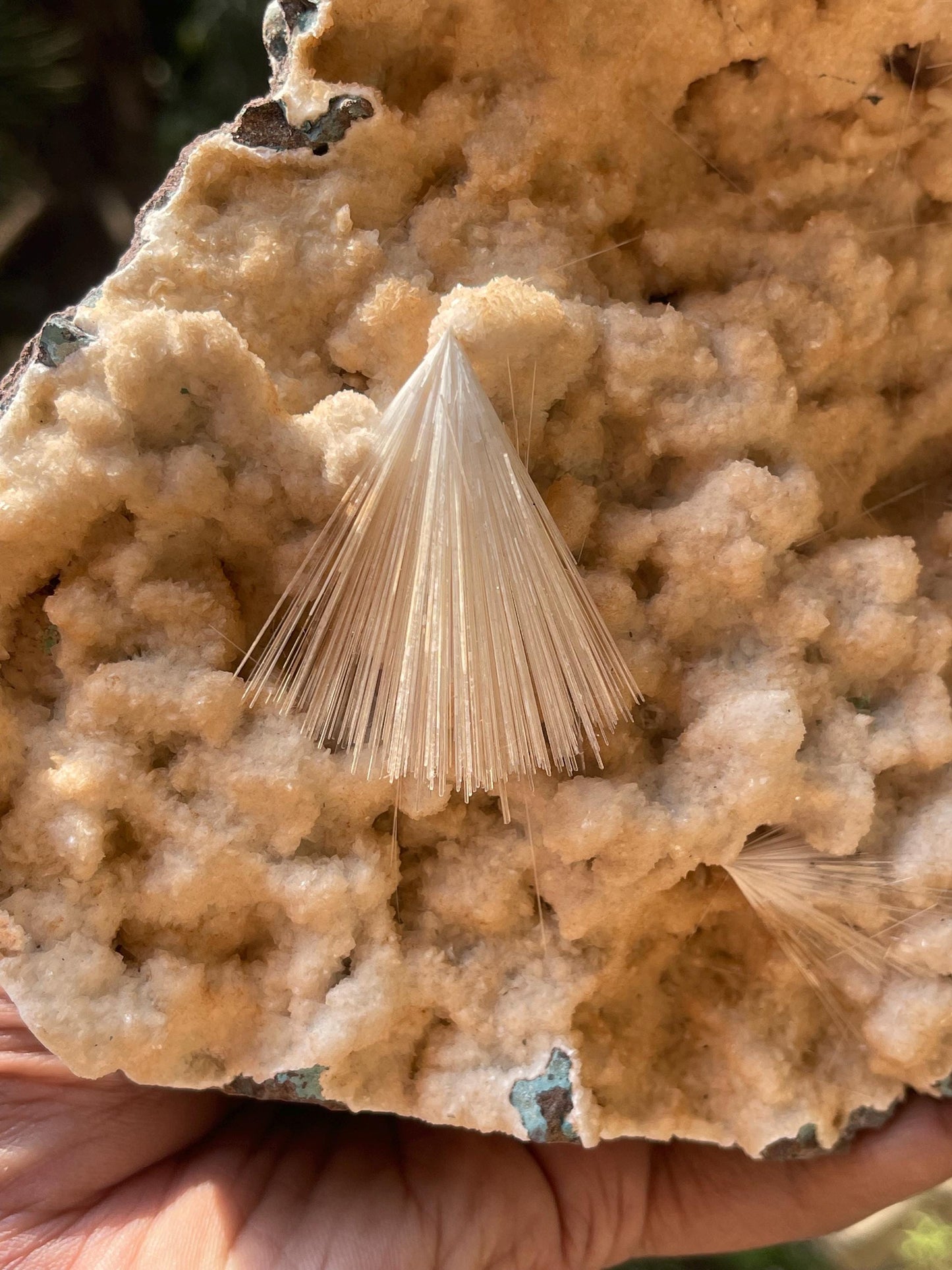 new find perfect mesolite flower on chalcedony matrix