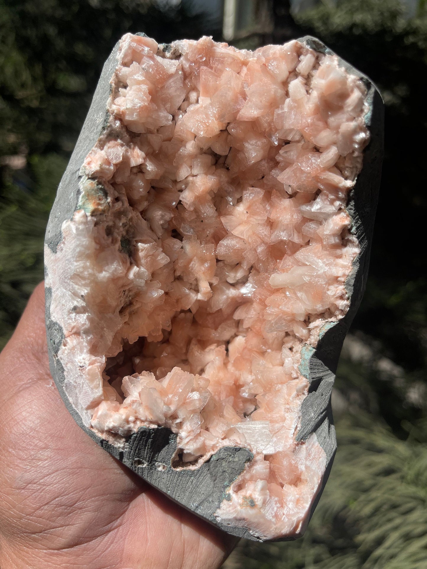 Orange heulandite crystal geode