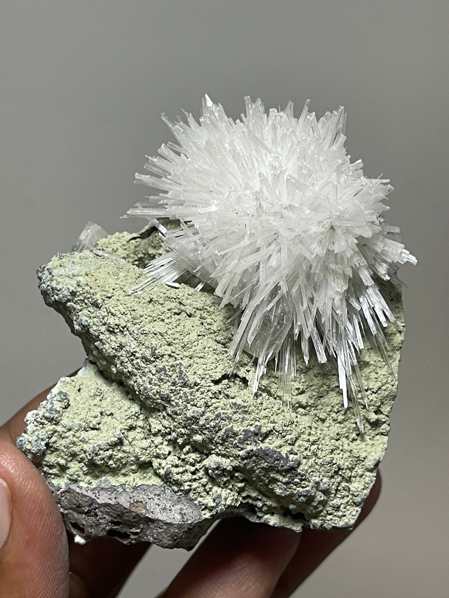 Scolecite flower on green matrix