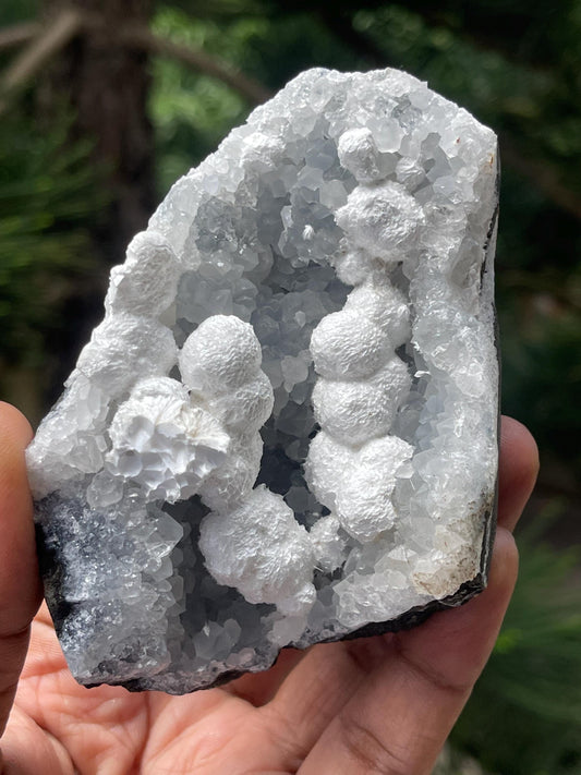 Okenite balls on blue quartz