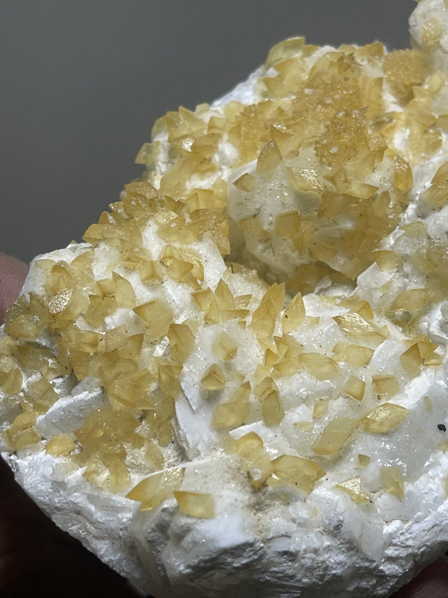 Rare find ..! Golden calcite  crystal on white apophyllite
