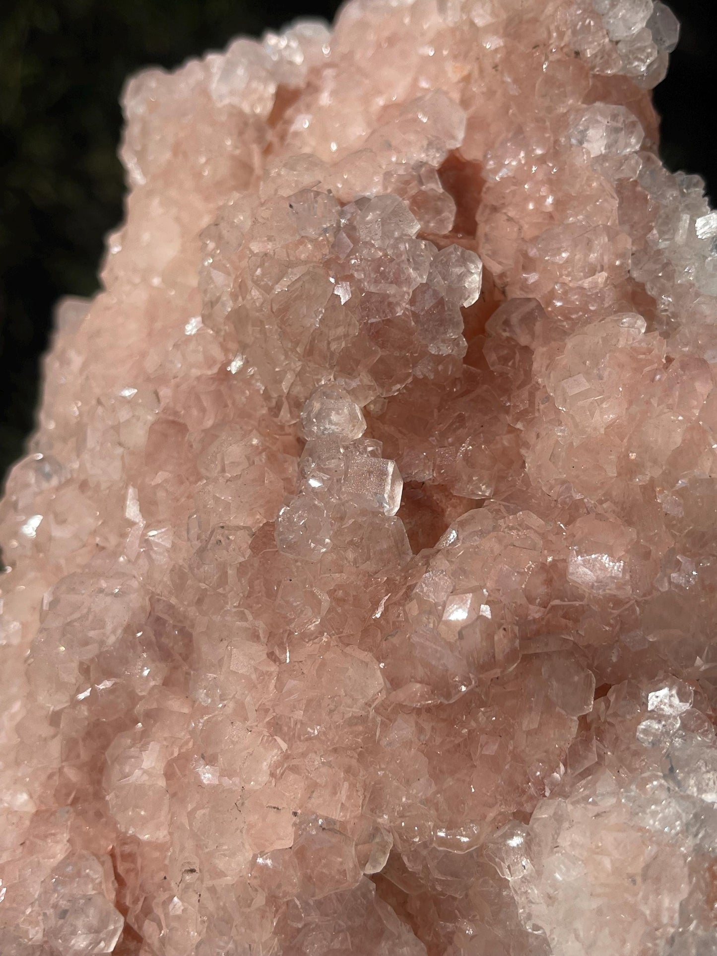 glossy pink apophyllite mineral specimen