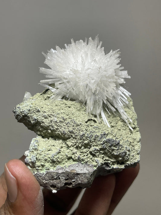 Scolecite flower on green matrix