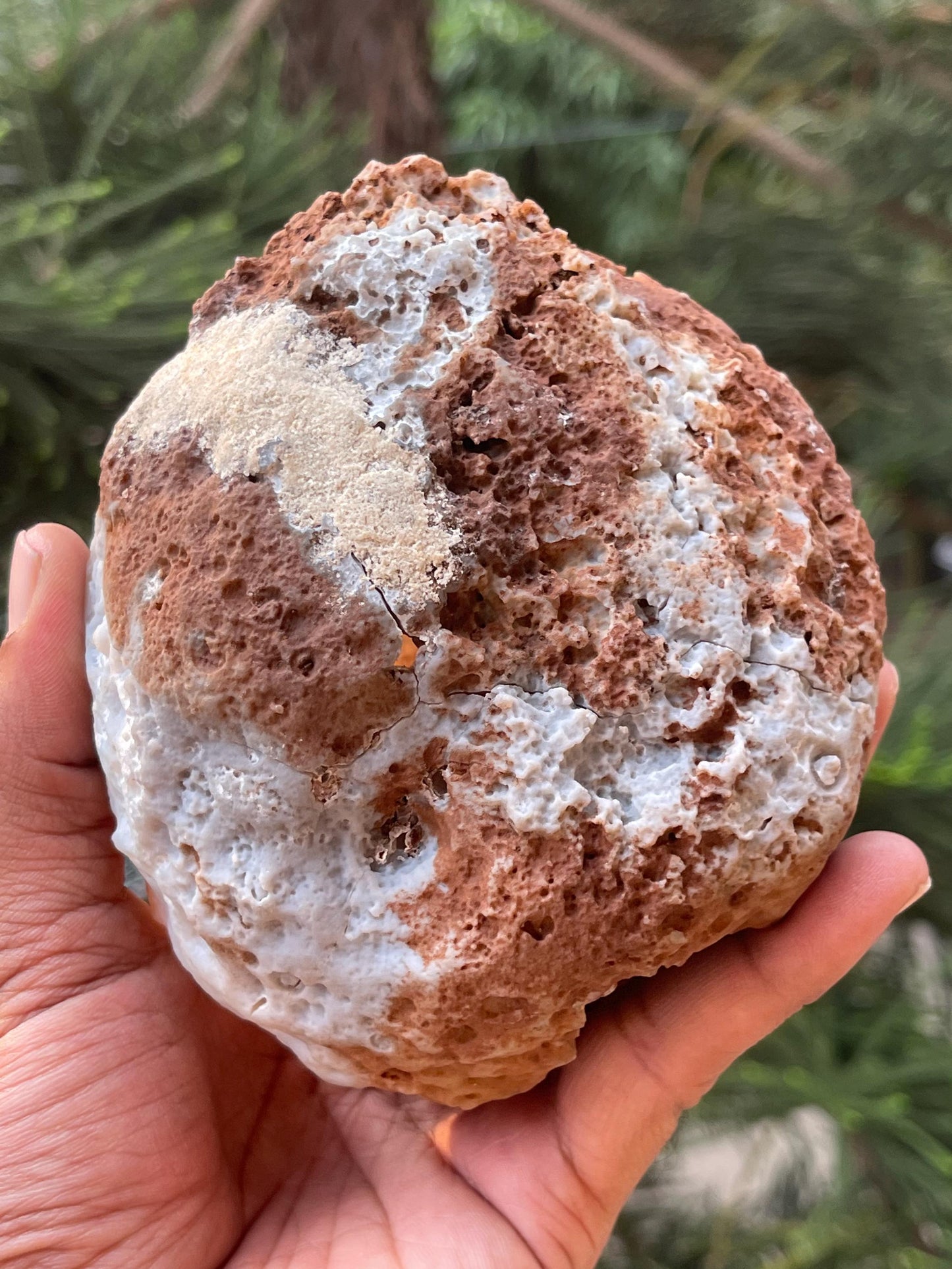 Calcite crystal inside quartz geode