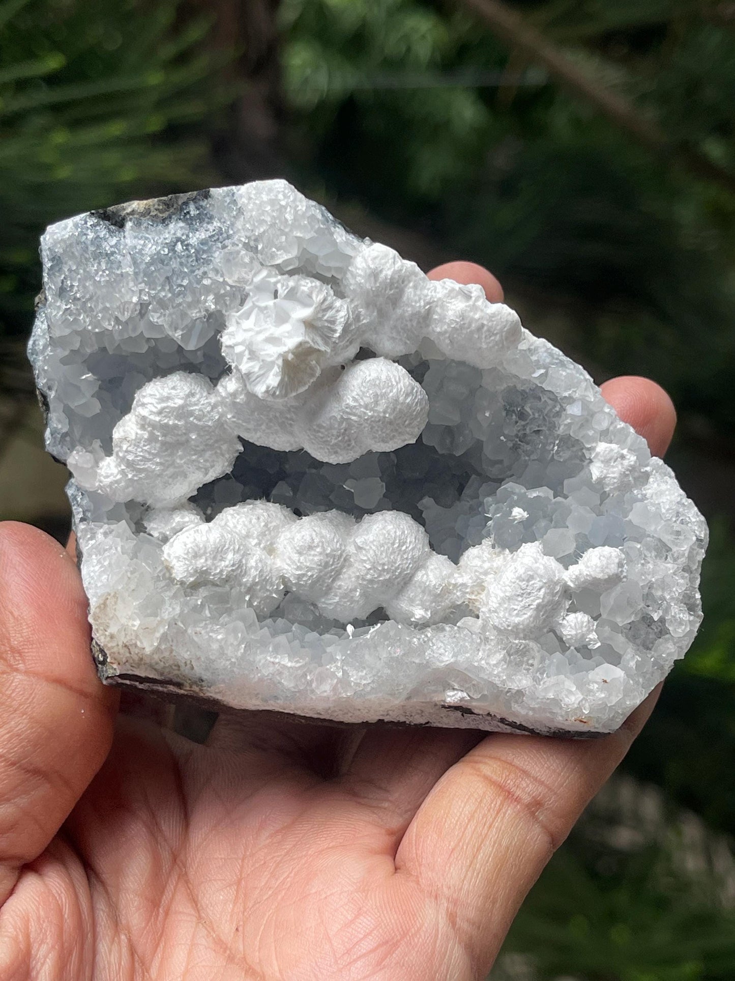 Okenite balls on blue quartz