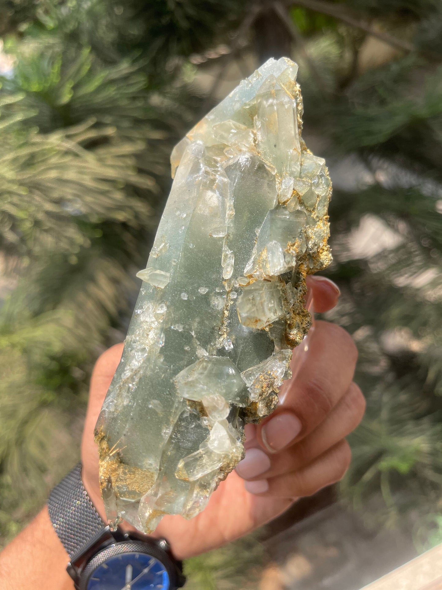 Himalayan quartz, double terminated crystal with chlorite