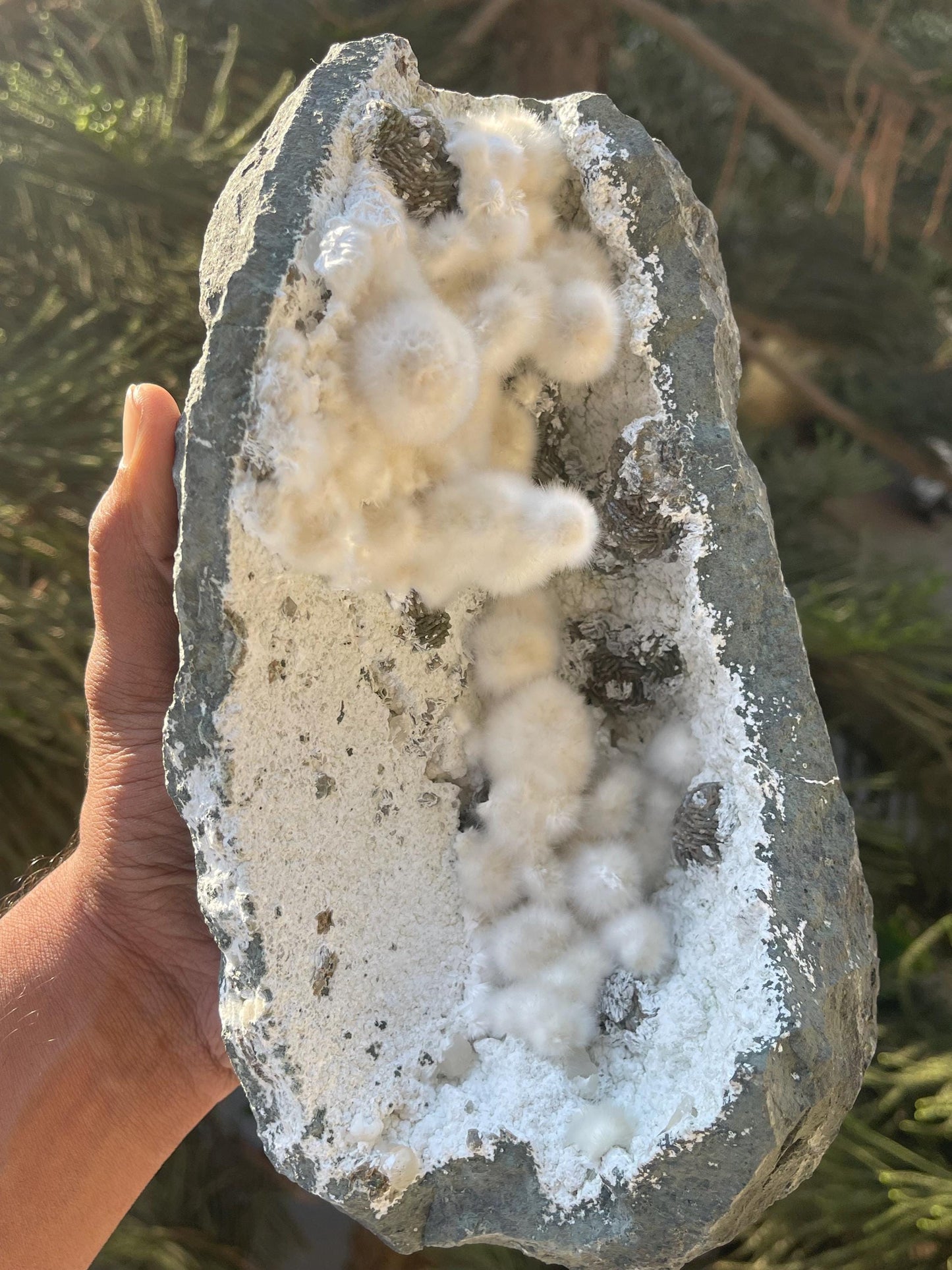 multiple okenite balls inside geode