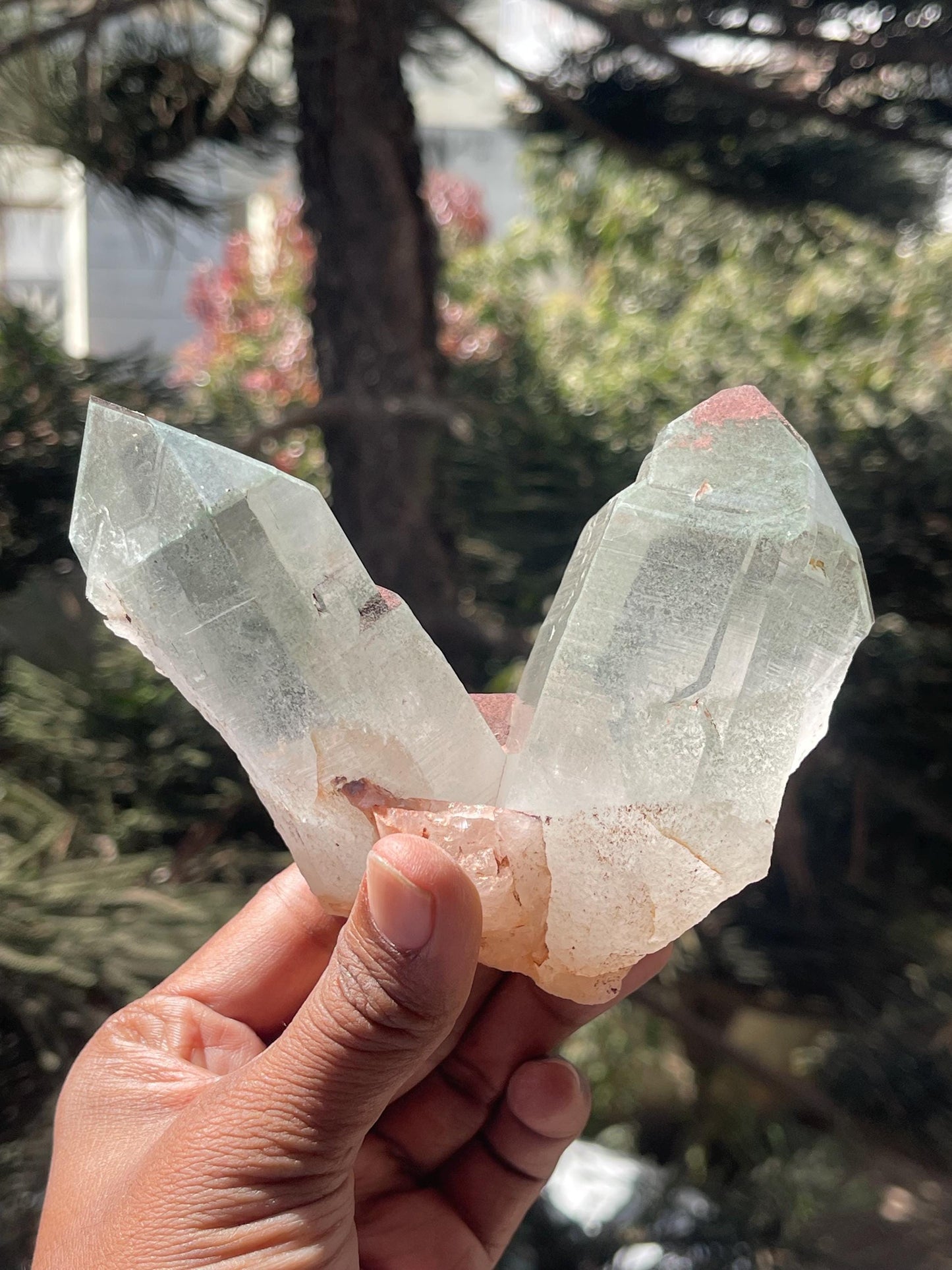 Twinned Himalayan Quartz Crystal with Green Phantom Inclusion