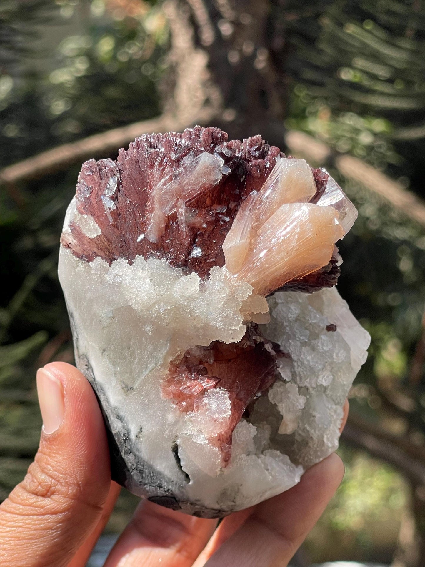 Natural Brown Heulandite Crystal with Calcite & Stilbite