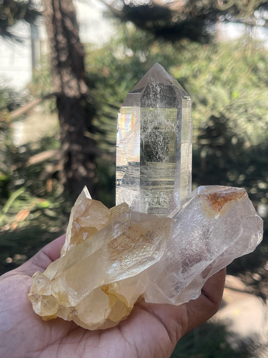 water clear Himalayan cathedral quartz crystal on matrix