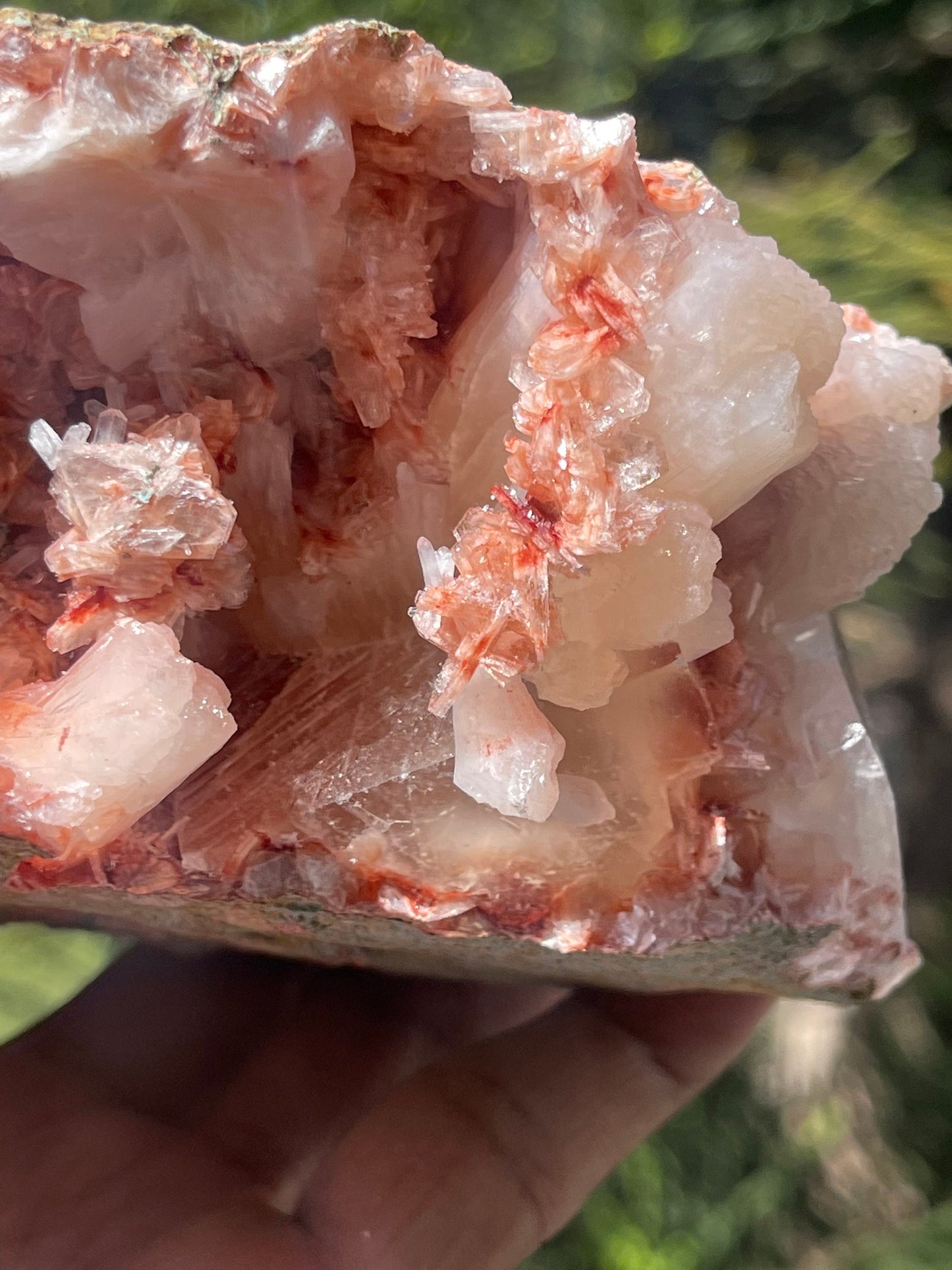 RARE Formation of red heulandite stilbite with calcite geode