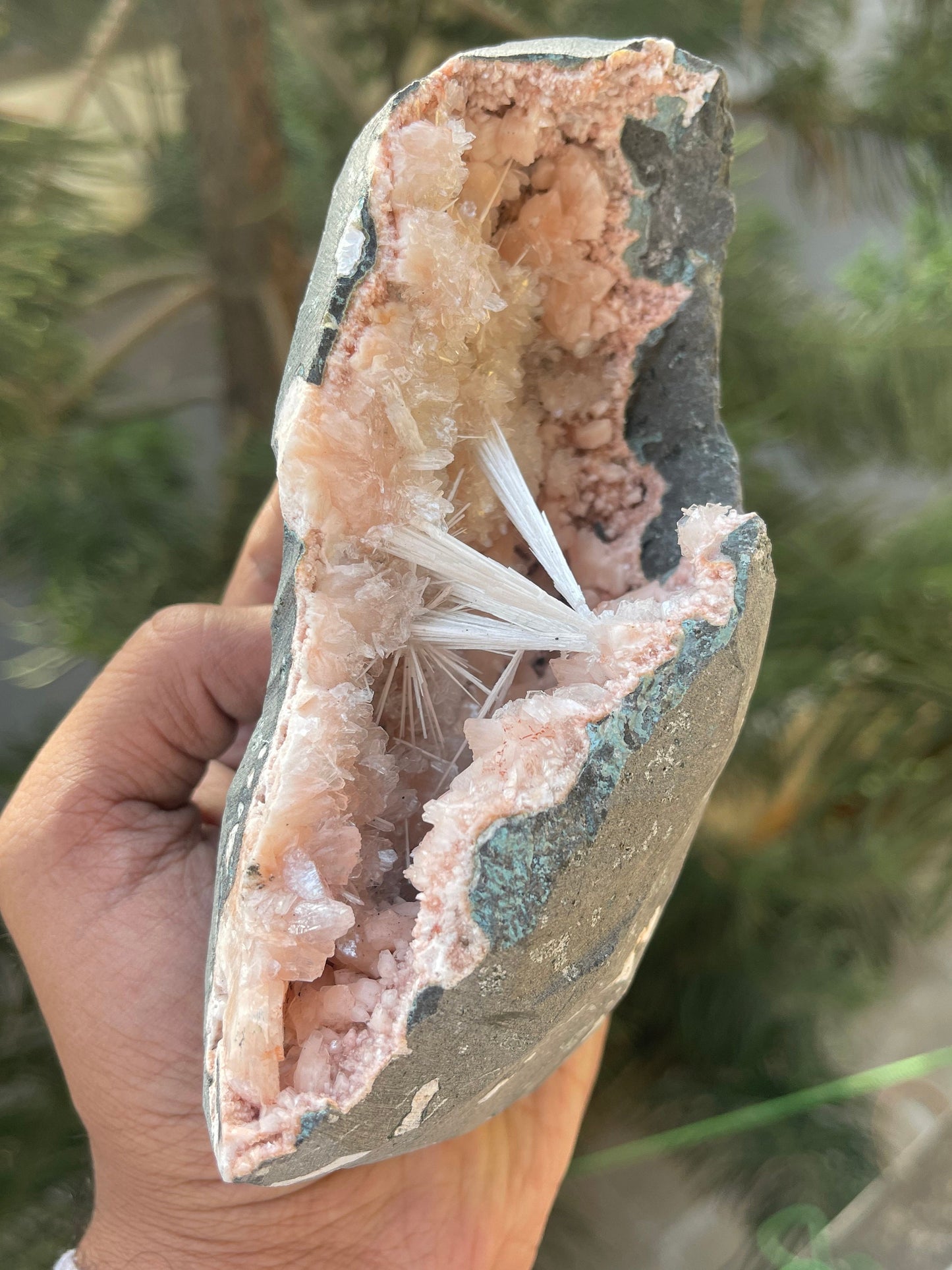 Scolecite spray on orange heulandite standing piece