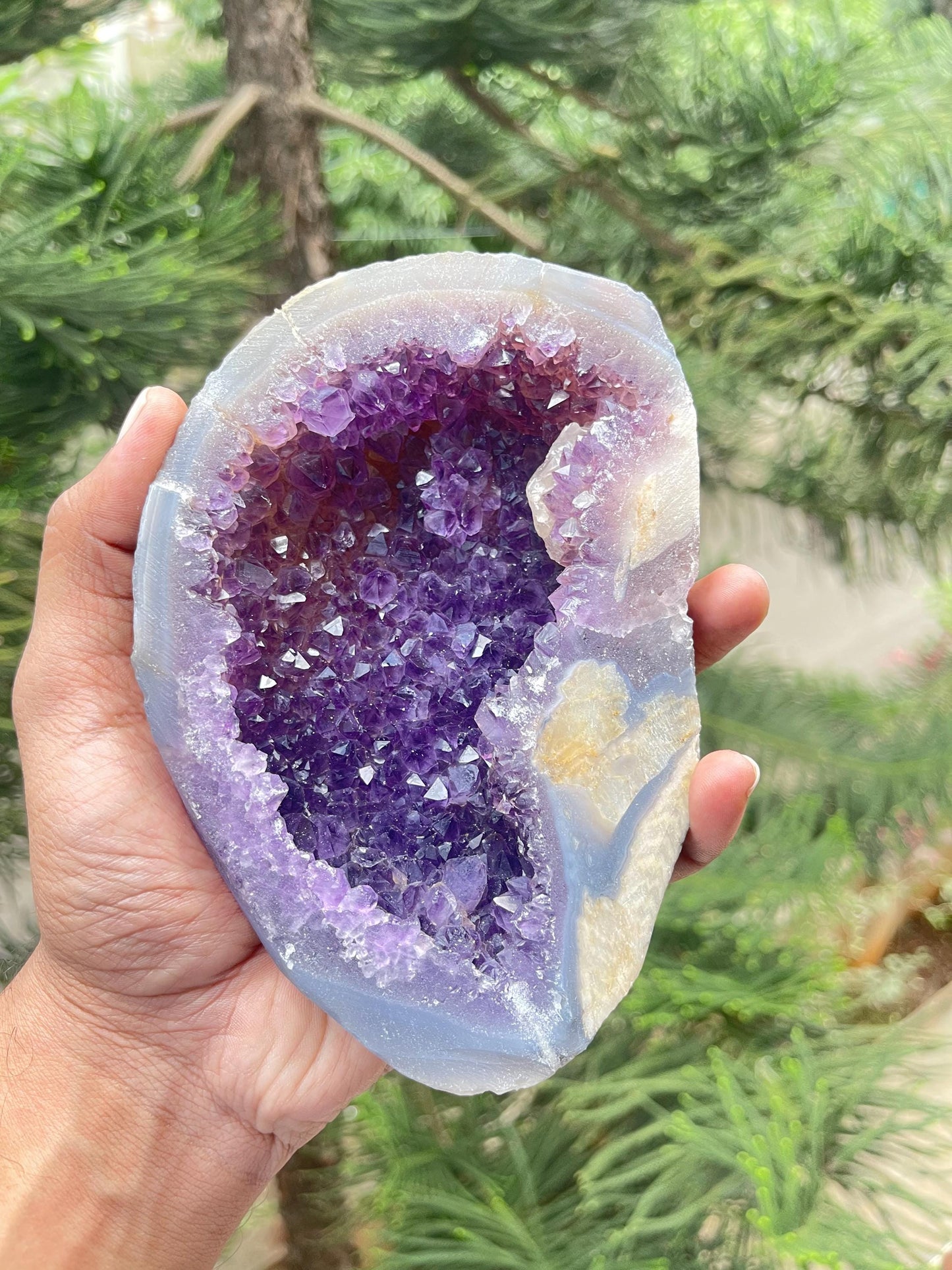 Natural amethyst geode with calcite crystal natural specimen