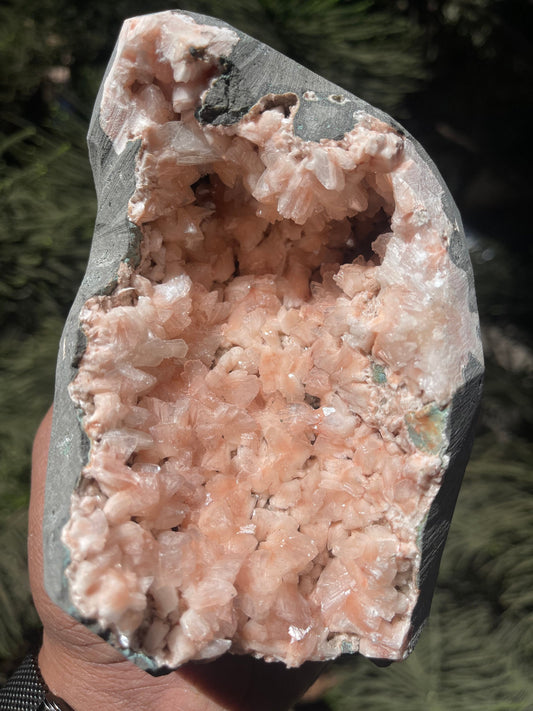 Orange heulandite crystal geode