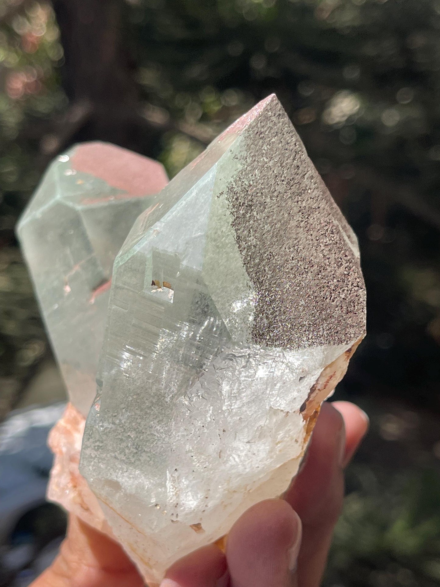 Twinned Himalayan Quartz Crystal with Green Phantom Inclusion