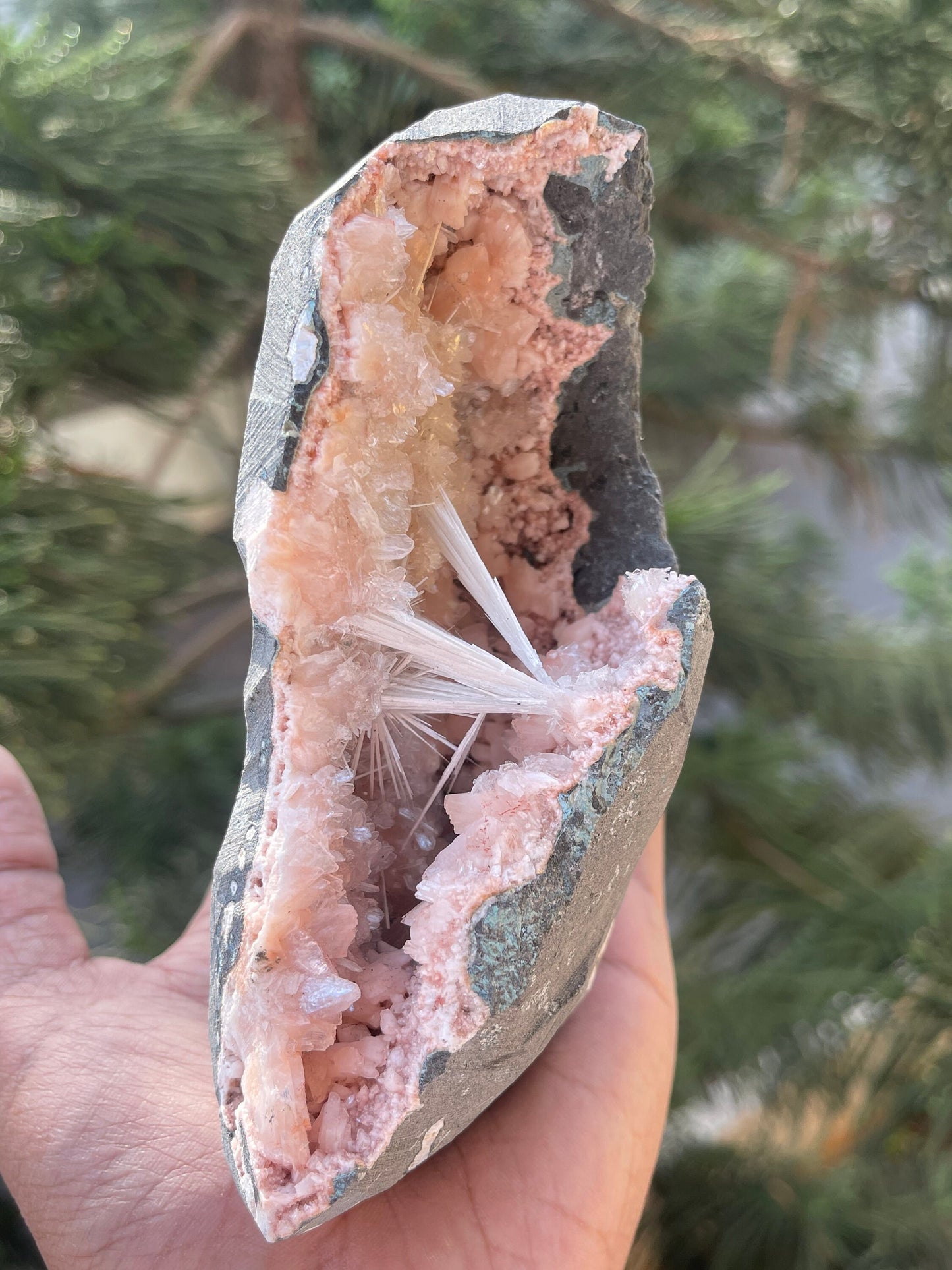 Scolecite spray on orange heulandite standing piece