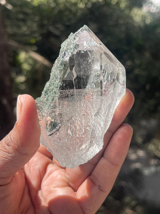 Rare Himalayan Cathedral Quartz Crystal with Green Chlorite – High-Energy Healing crystal