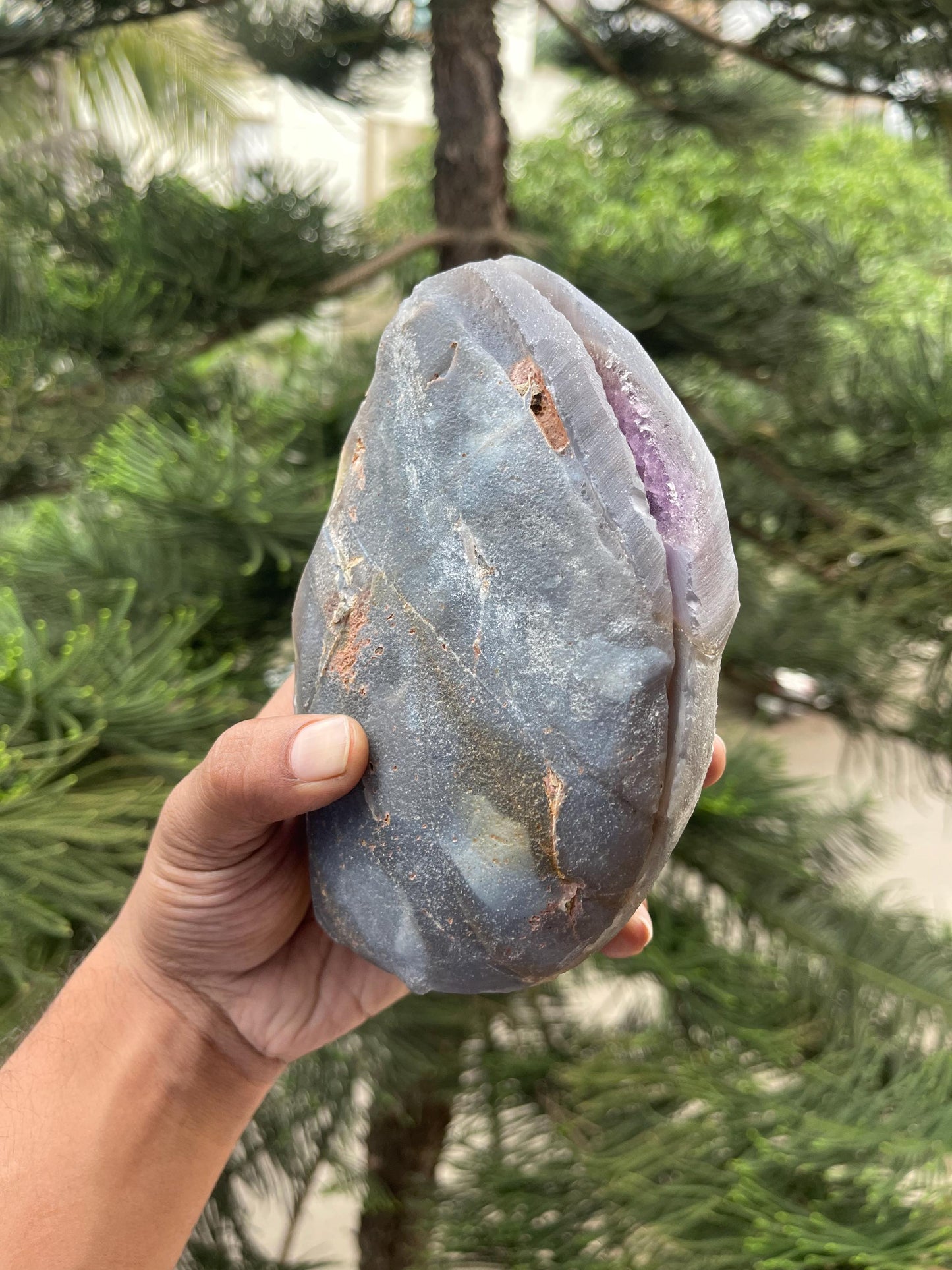 Natural amethyst geode with calcite crystal natural specimen
