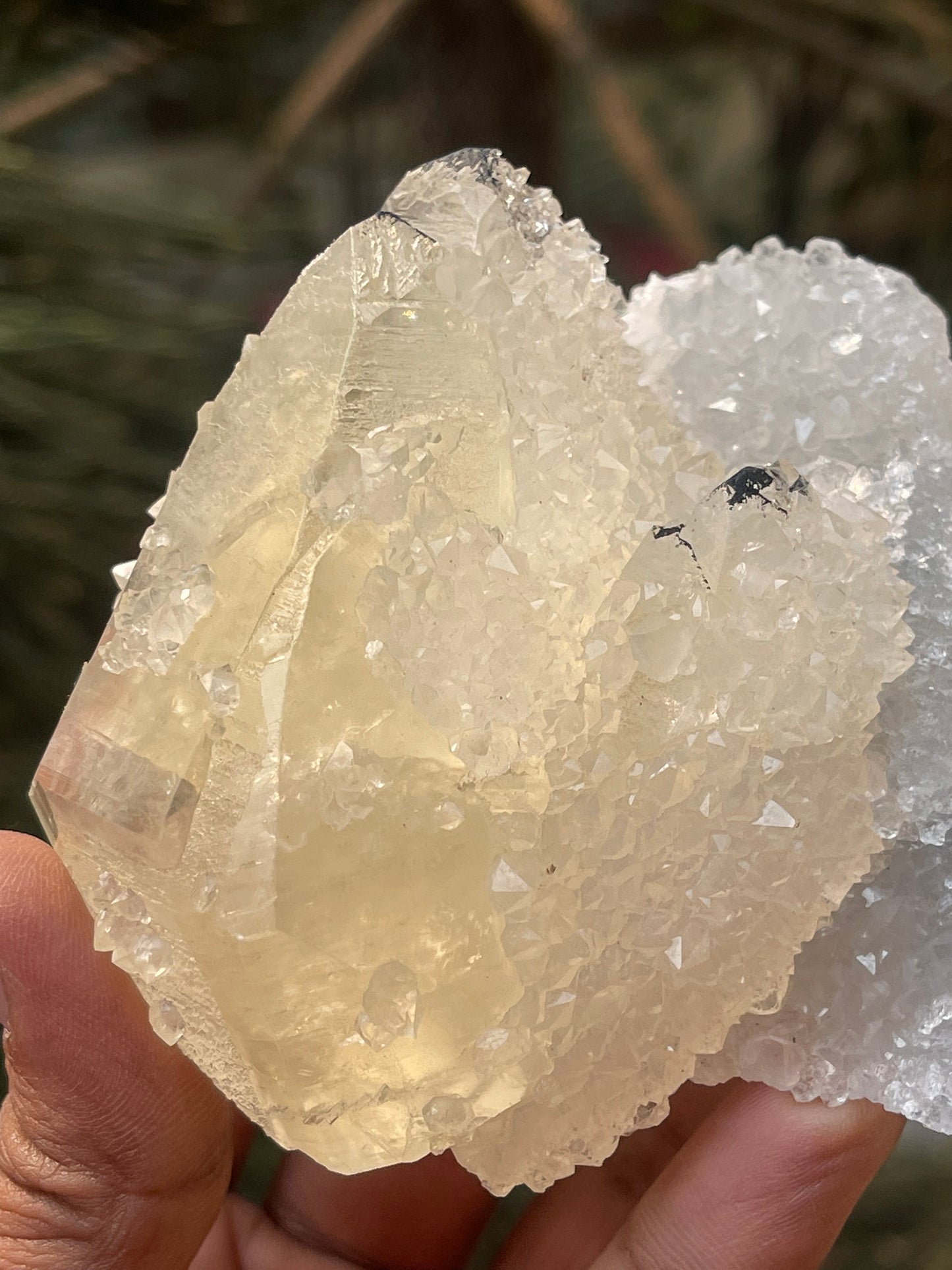 Rare..! Natural formation of golden calcite on apophyllite crystal,