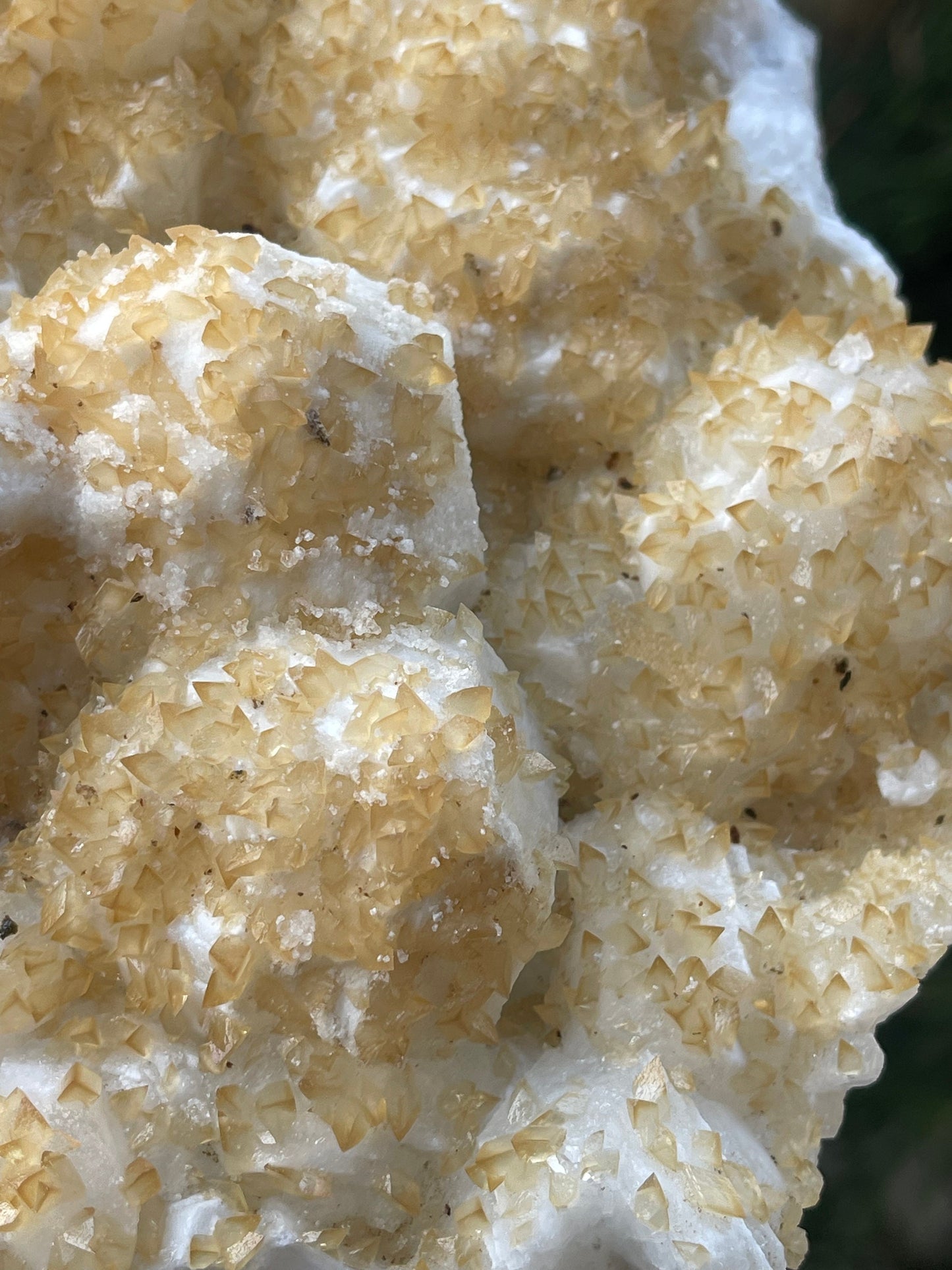 Golden calcite crystal on white apophyllite