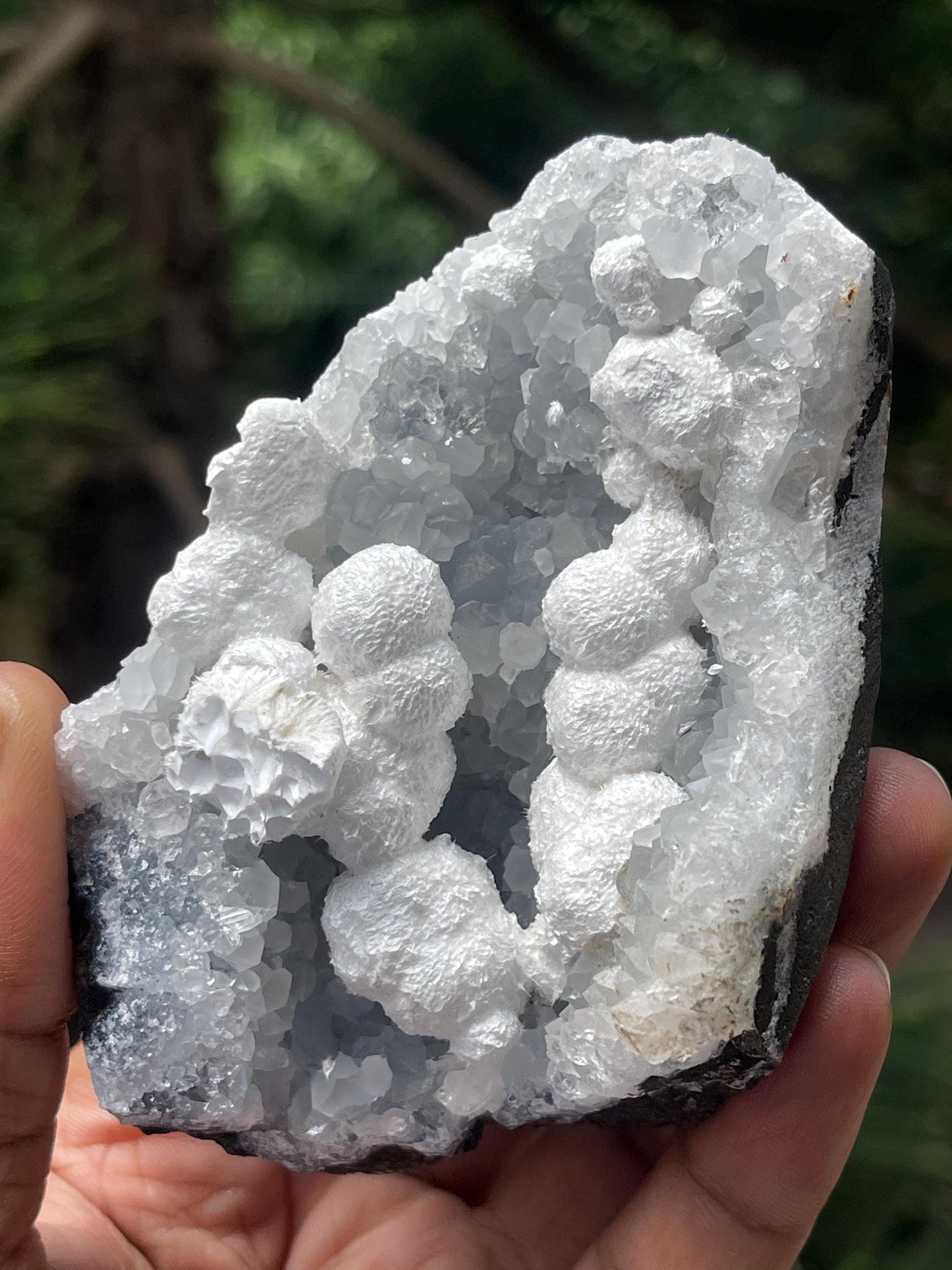 Okenite balls on blue quartz