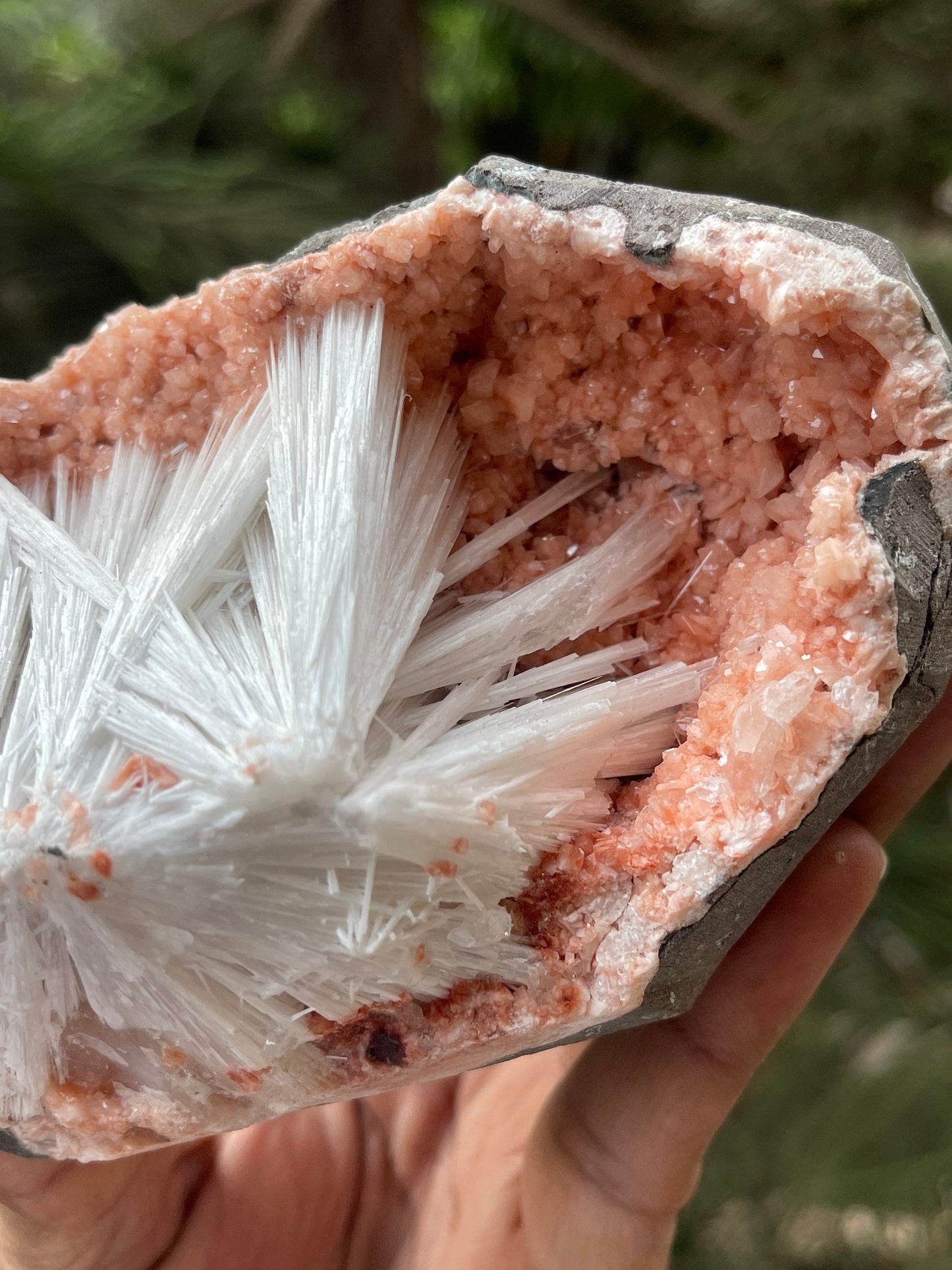 Scolecite sprays on orange heulandite matrix