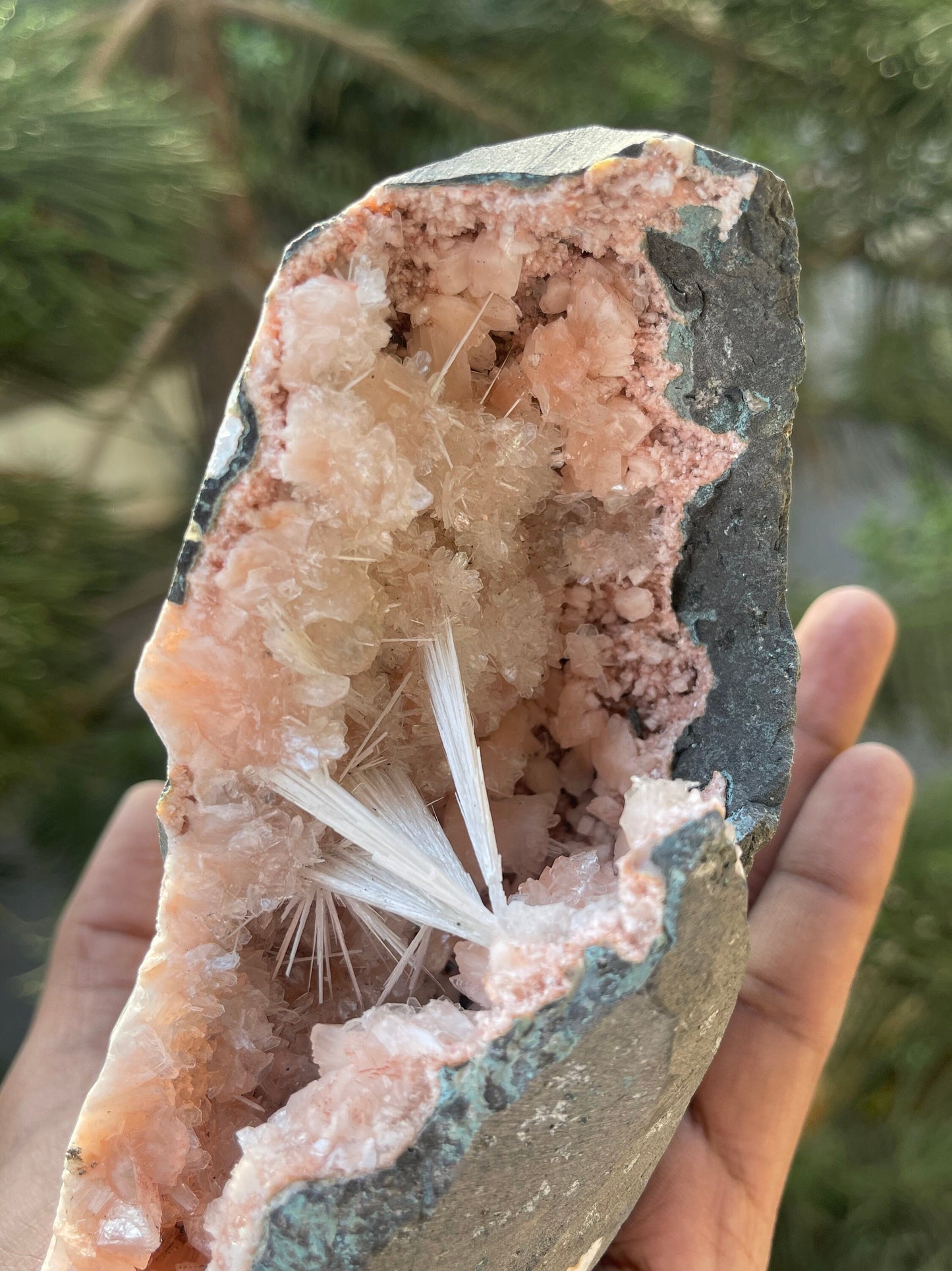 Scolecite spray on orange heulandite standing piece