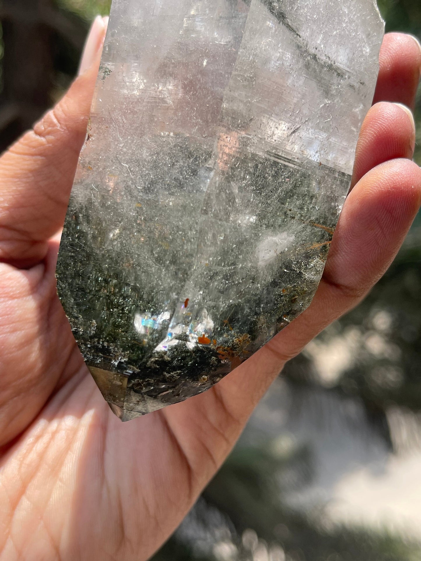 Rare formation.. double terminated of Himalayan quartz crystals with green Chlorite/golden rutile